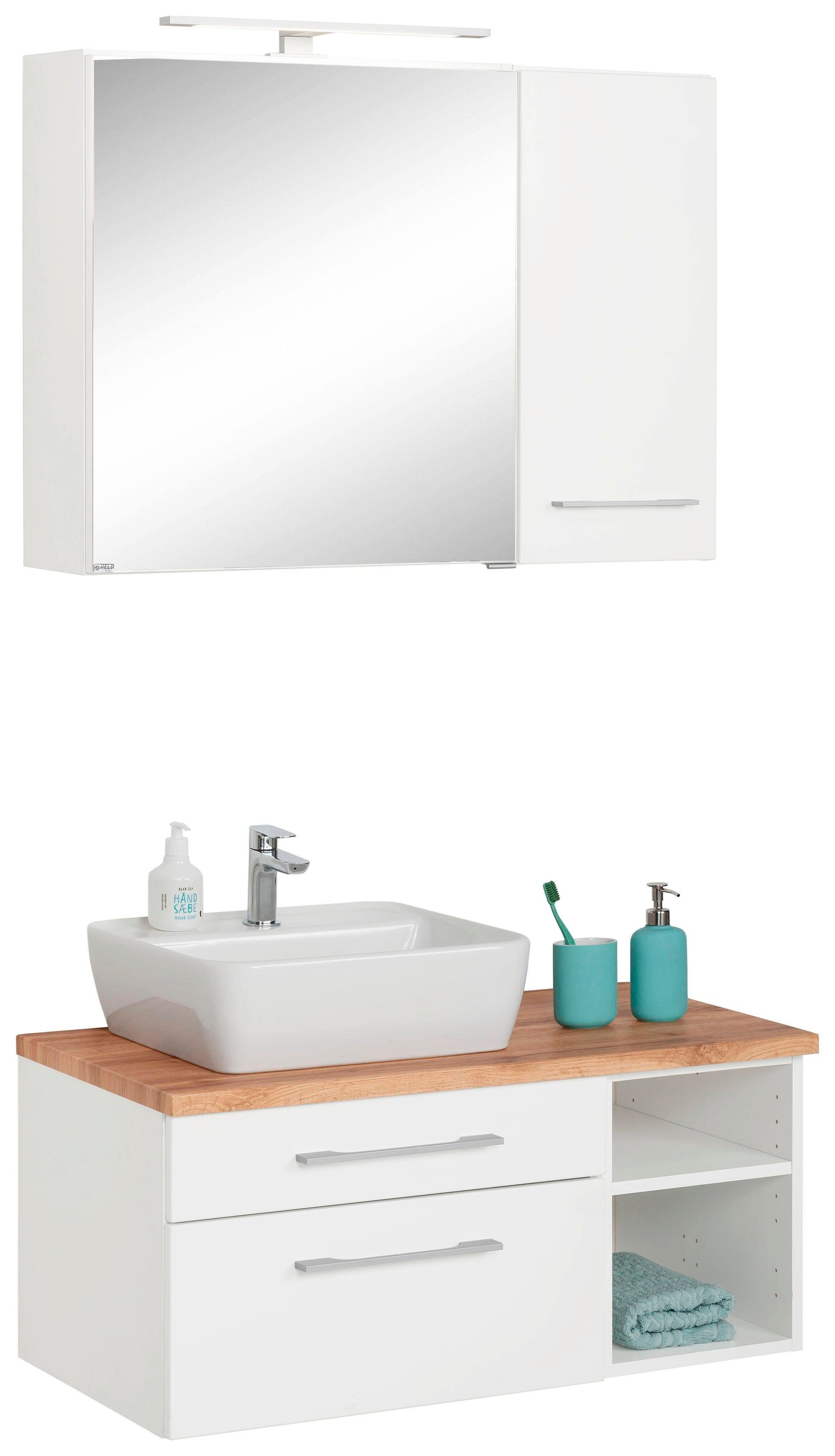 welltime Badmöbel-Set »Davos« 3 Stk. tlg. Spiegelschrank mit extra Regal günstig online kaufen