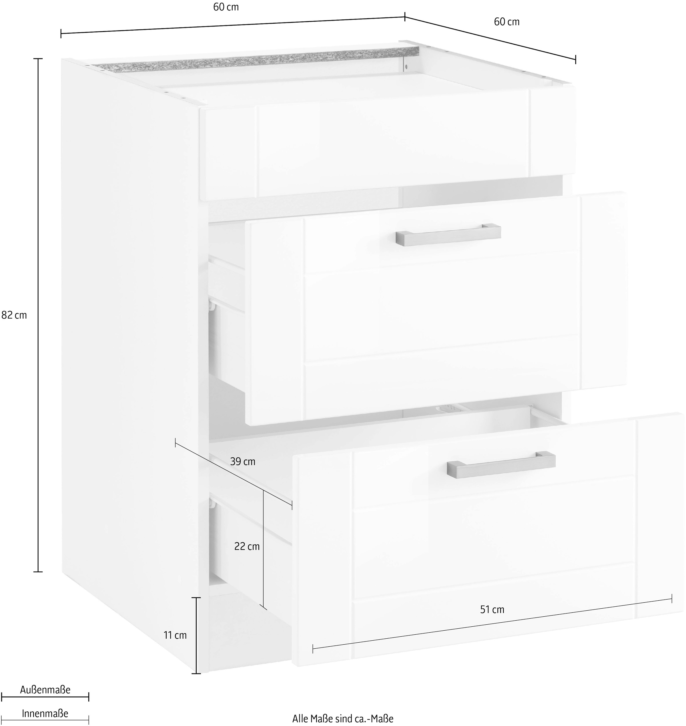 HELD MÖBEL Kochfeldumbauschrank »Tinnum«, Fronten Metallgriffe, online 60 MDF bestellen breit, Auszüge, 2 cm