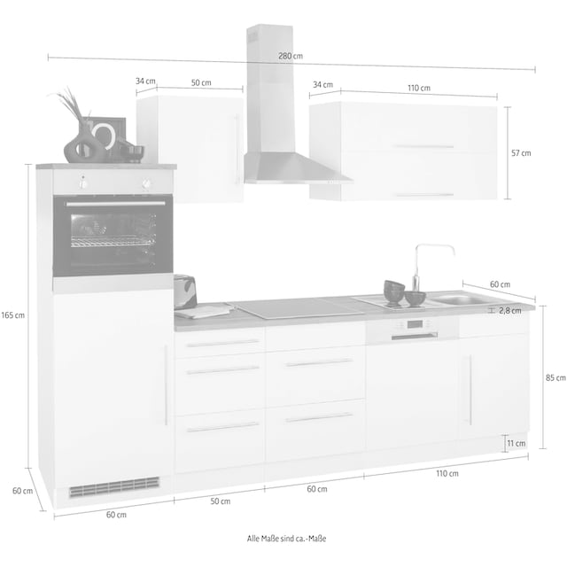 280 cm Küchenzeile Breite mit »Samos«, online E-Geräten, HELD bestellen MÖBEL