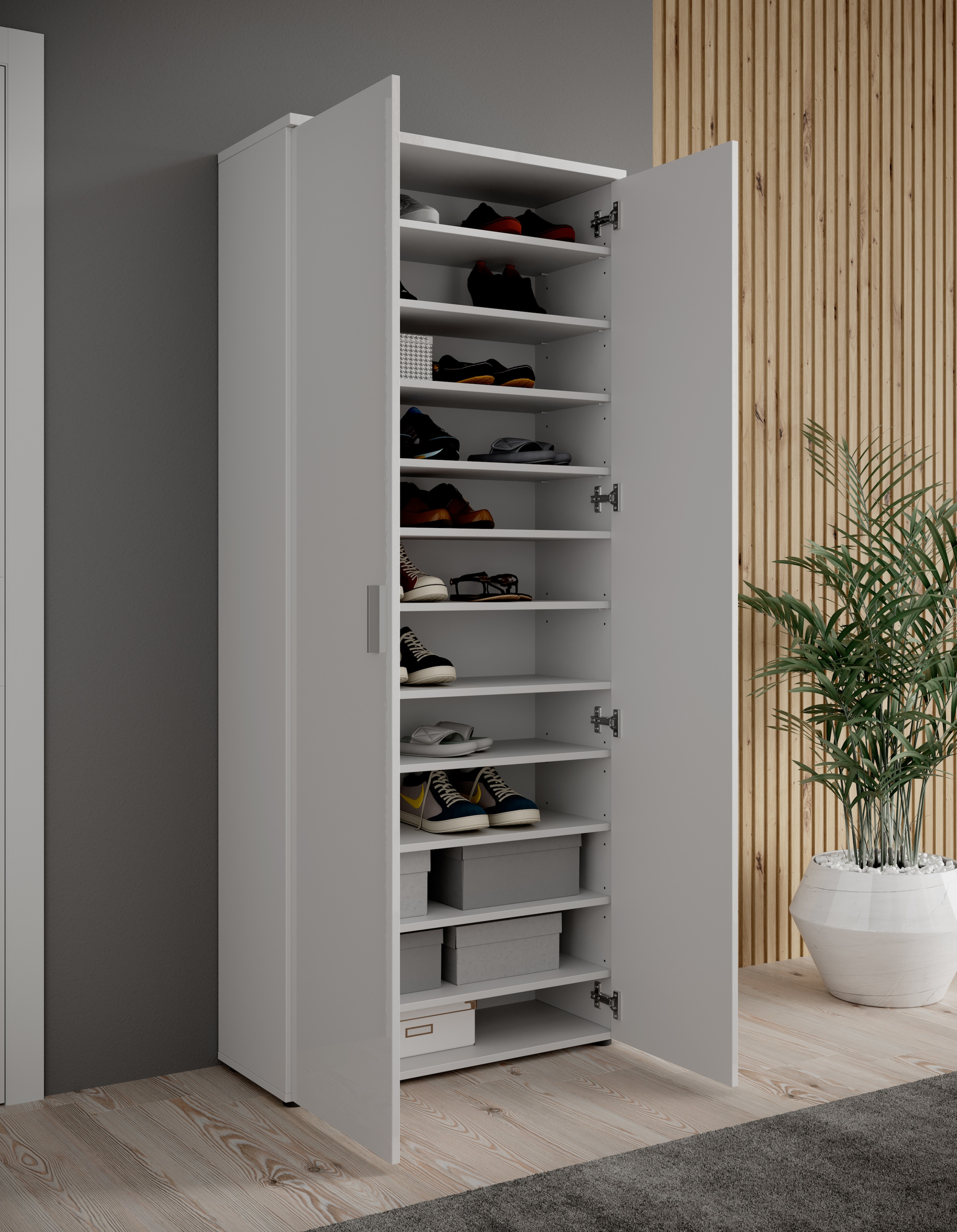 HBZ Schuhschrank »Lincoln weiß Glanz, BxHxT 80x190x35 cm«, (1 St.), Schuhschrank mit 2 Türen, 9 Einlegeböden, 2 feste Böden