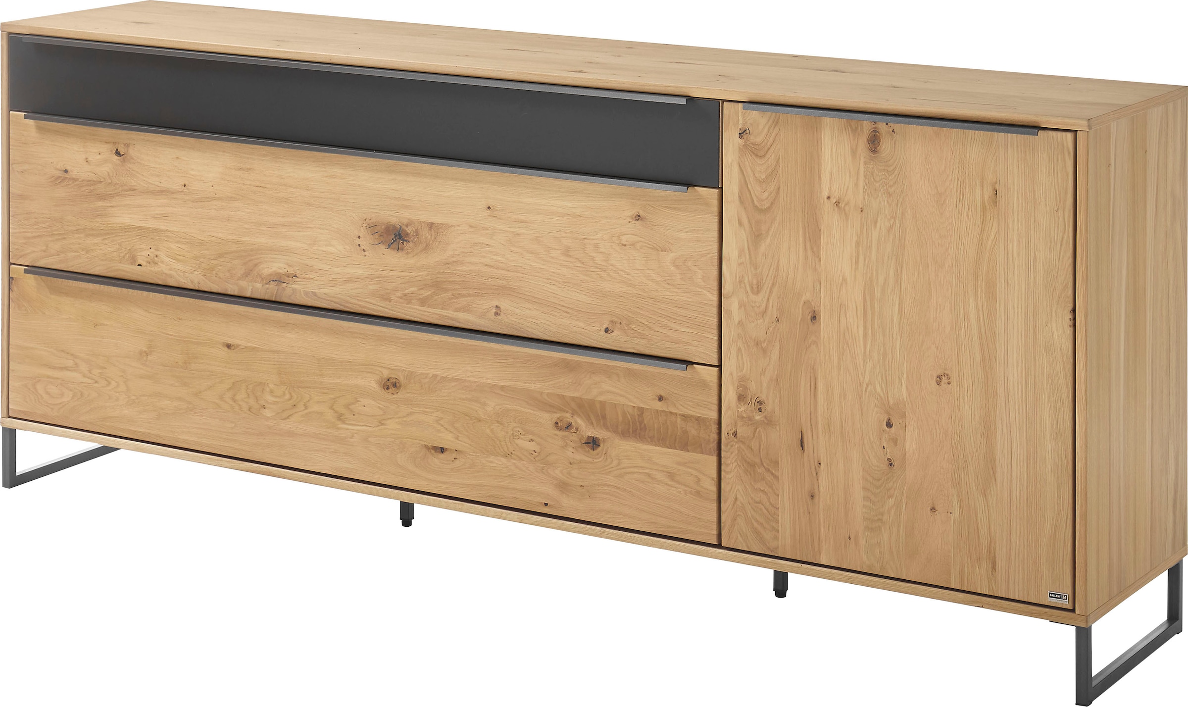 GALLERY M branded by Musterring Sideboard »Alan«, Front in Eiche Bainco Massiv geölt, Kufengestell in Metall anthrazit