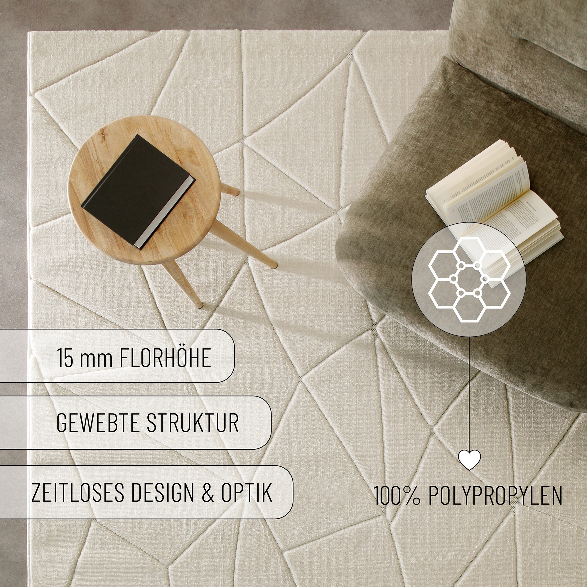 Wecon home Teppich »Unplugged, auch in quadratischer Form«, rechteckig, 10 mm Höhe, Kurzflor, Hoch Tief Struktur, gewebt, Wohnzimmer, Schlafzimmer, modern