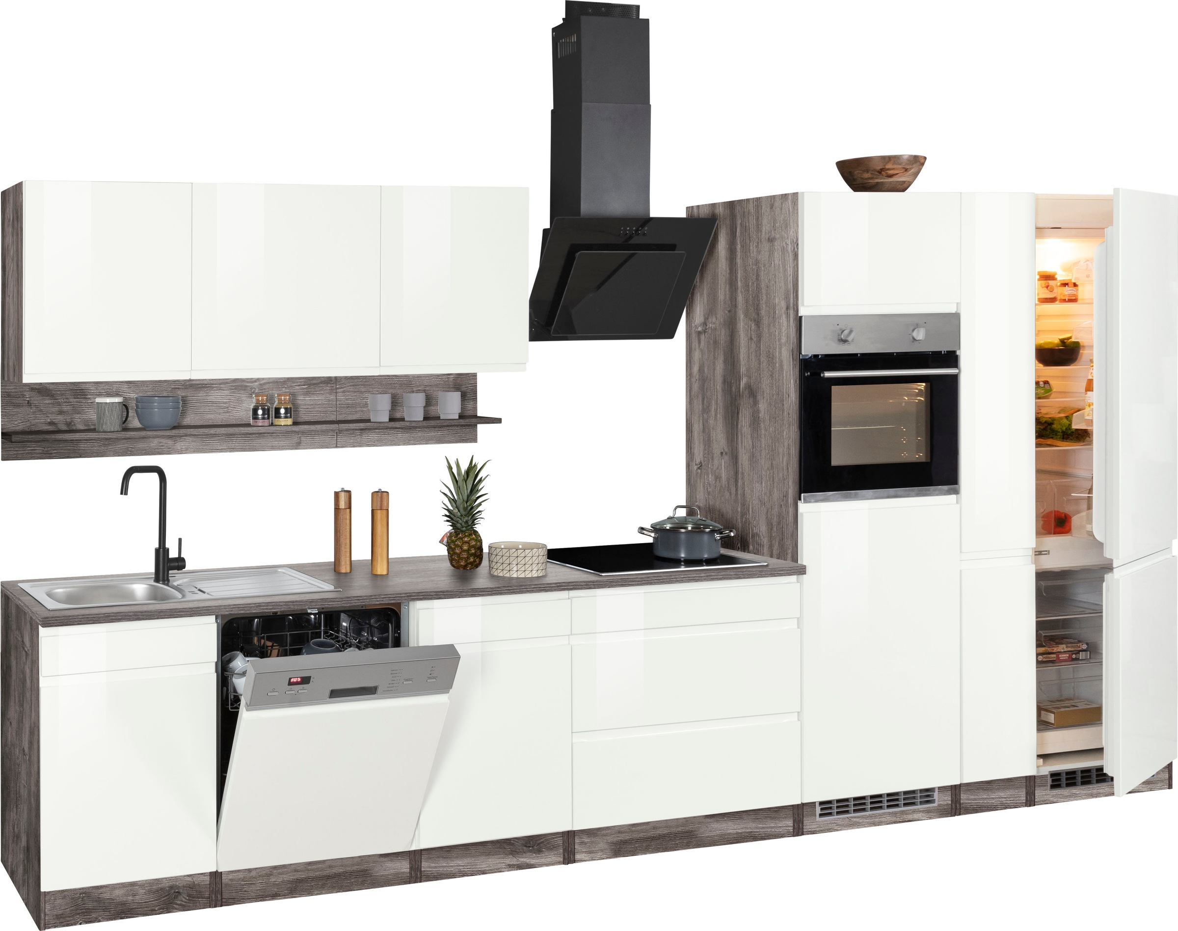 HELD MÖBEL Küchenzeile »Virginia«, Breite 390 cm, mit Glaskeramik-oder Induktionskochfeld