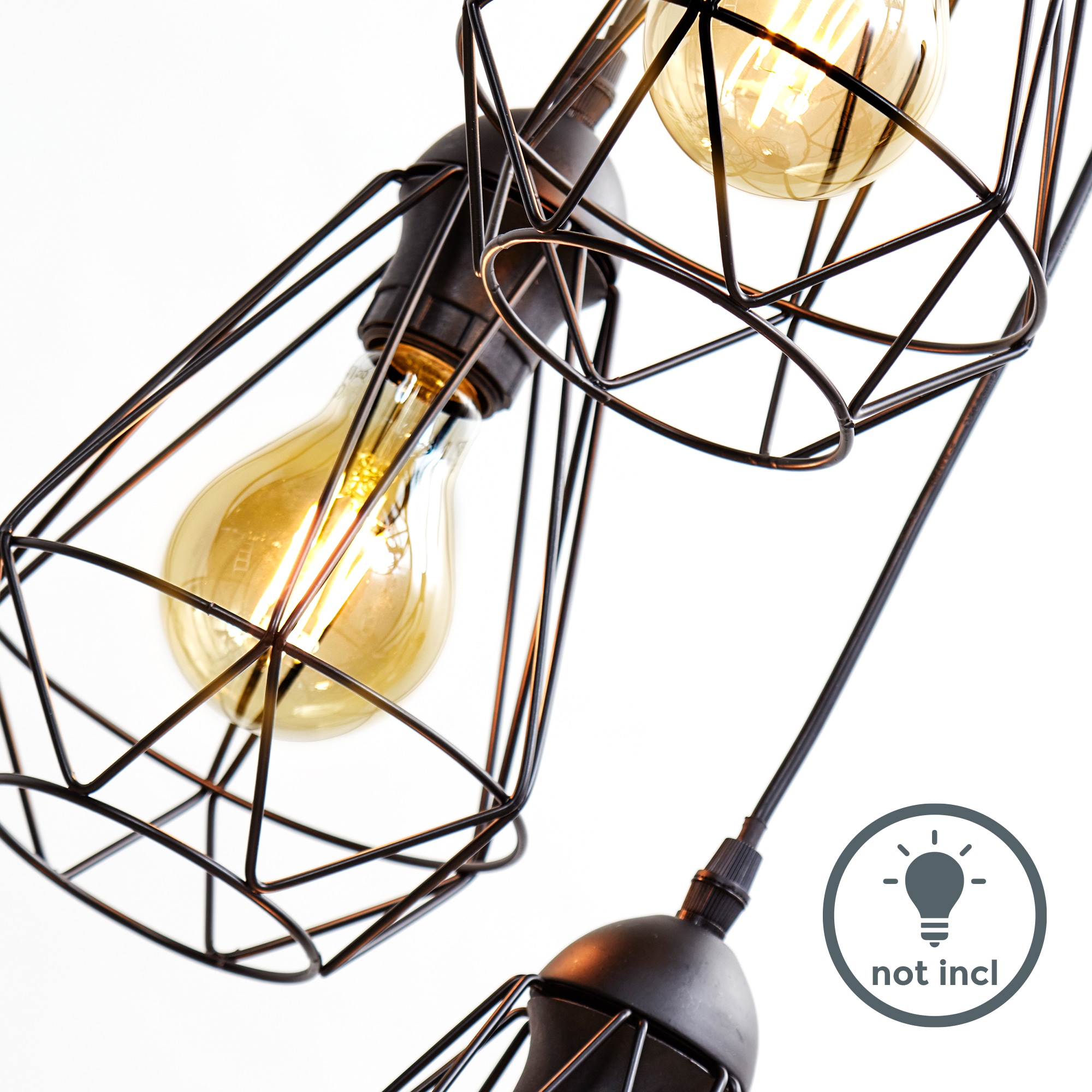 B.K.Licht Pendelleuchte, 3 flammig, Leuchtmittel E27 | ohne Leuchtmittel, Hängelampe, schwarz, Metall, Draht, Vintage, Retroleuchte, E27