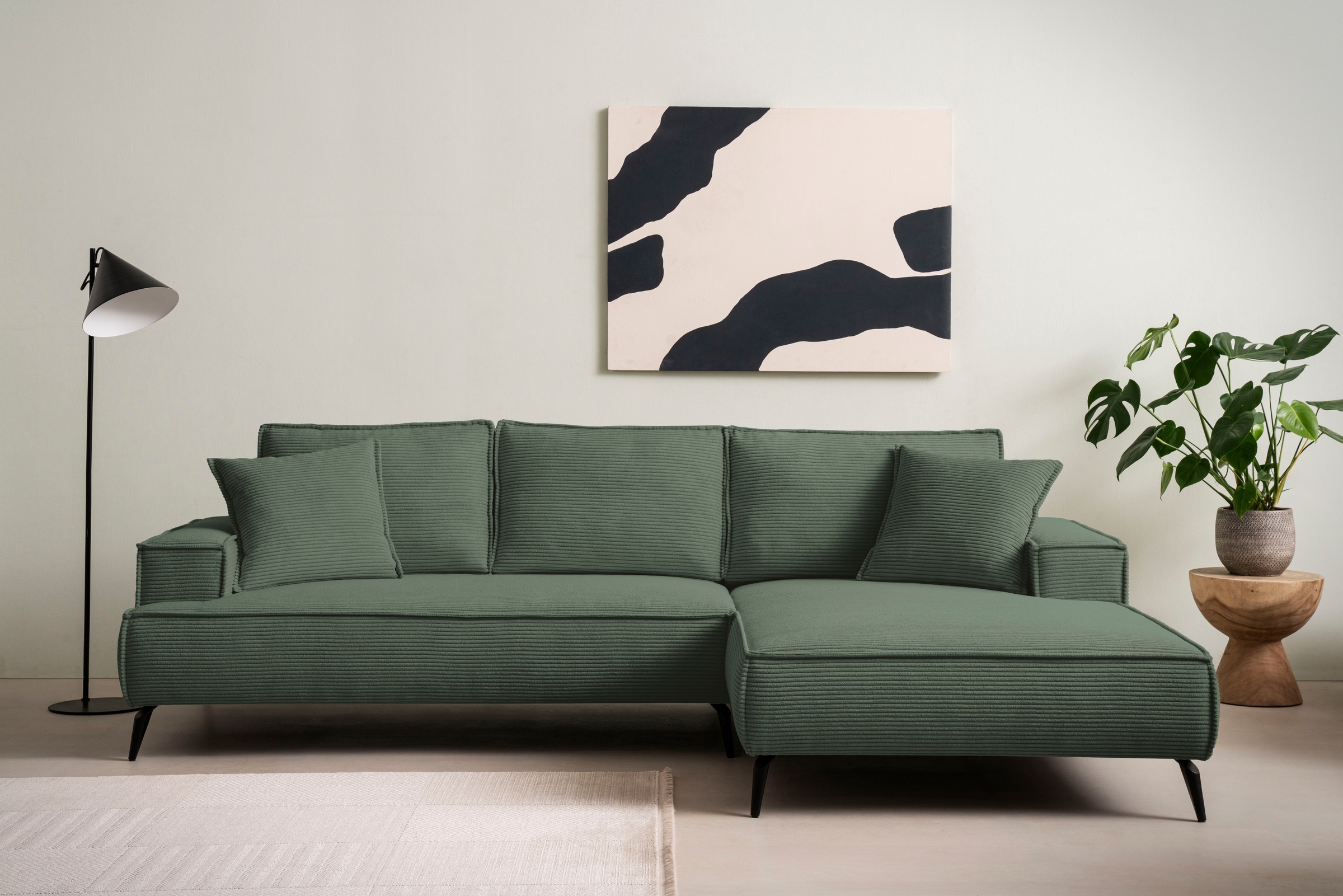 andas Ecksofa »TVINNU, L-Form in Cord, Sofa«, wahlweise Recamiere rechts/links, schwarze Füße, bequemer Sitzkomfort