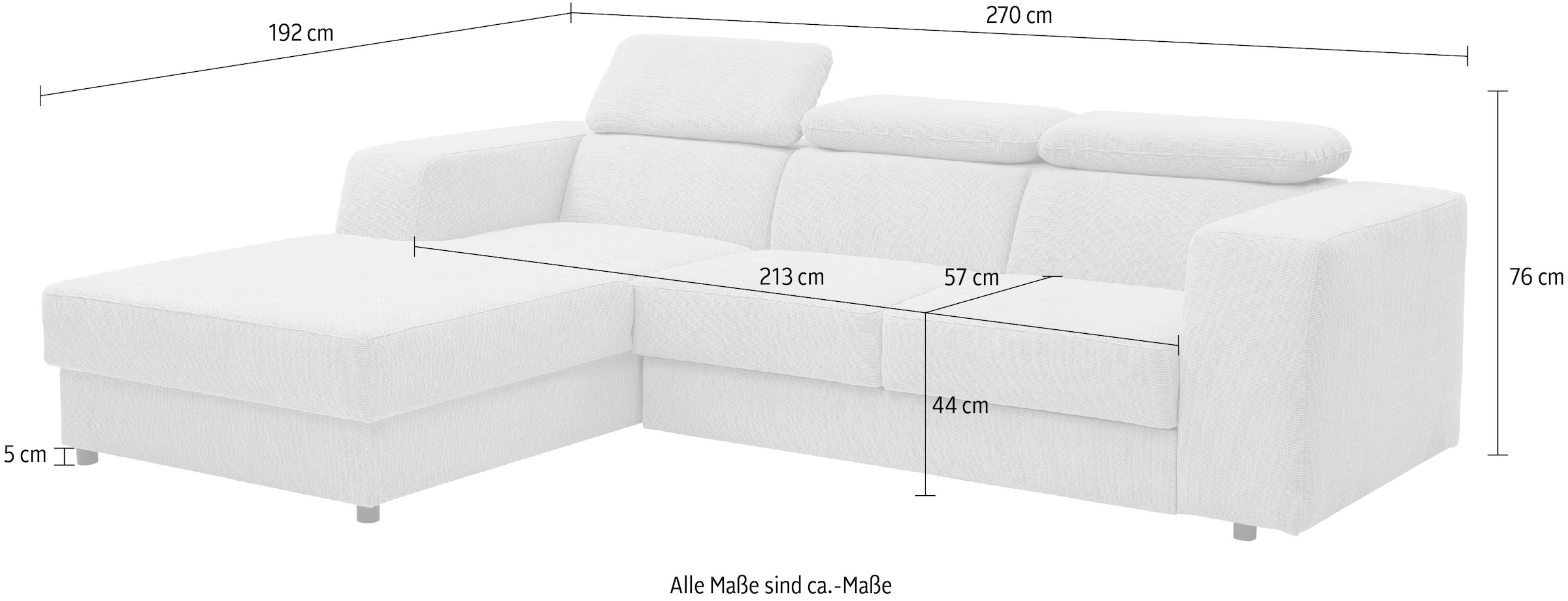 WERK2 Ecksofa »Cherry, modernes Sofa mit Komfortfunktionen, Breite 270cm, L-Form,«, bequem, mit verstellbaren Kopfteilen, Schlaffunktion und Bettkasten