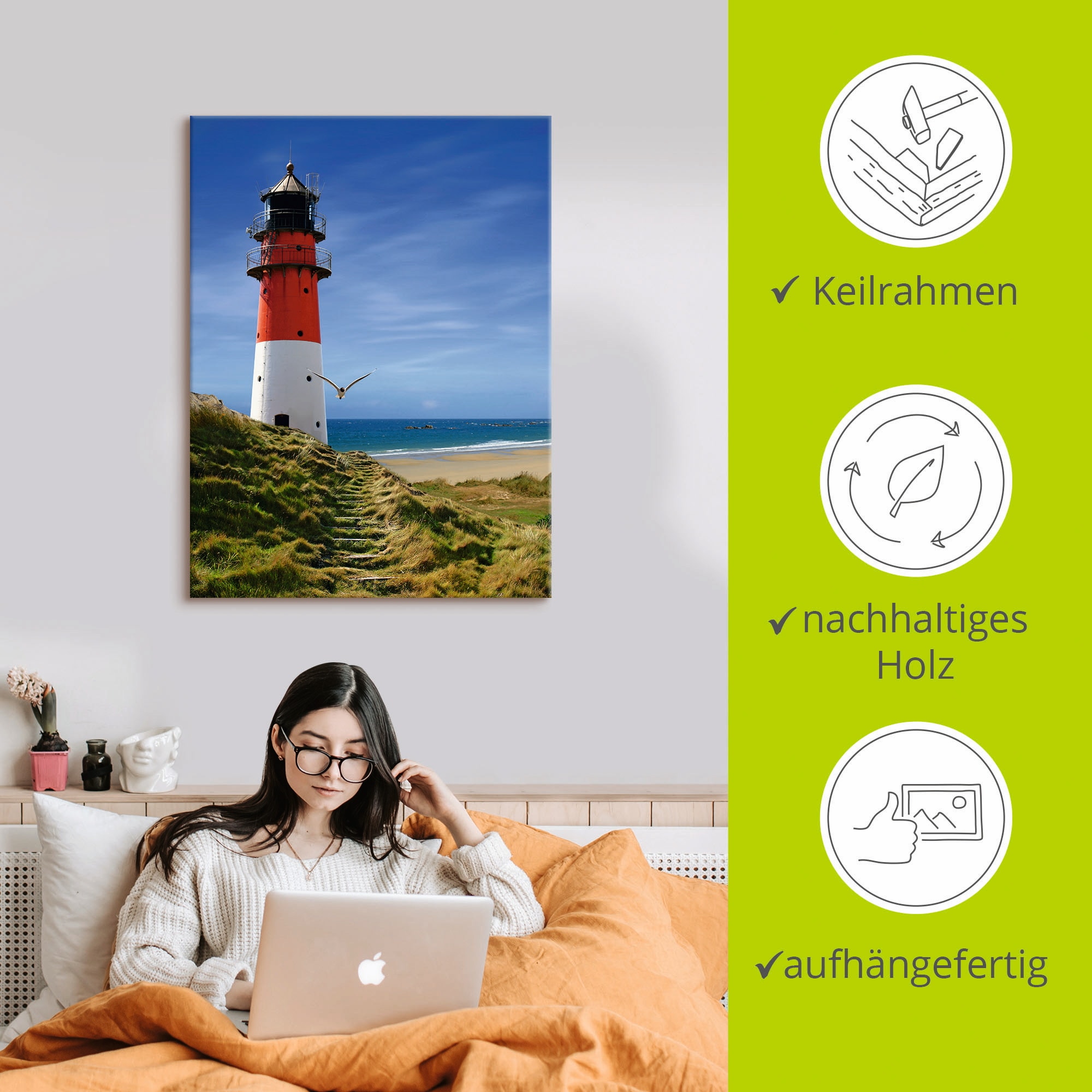 Artland Wandbild »Leuchtturm am Deich«, Gebäude, (1 St.), als Leinwandbild, Poster, Wandaufkleber in verschied. Größen