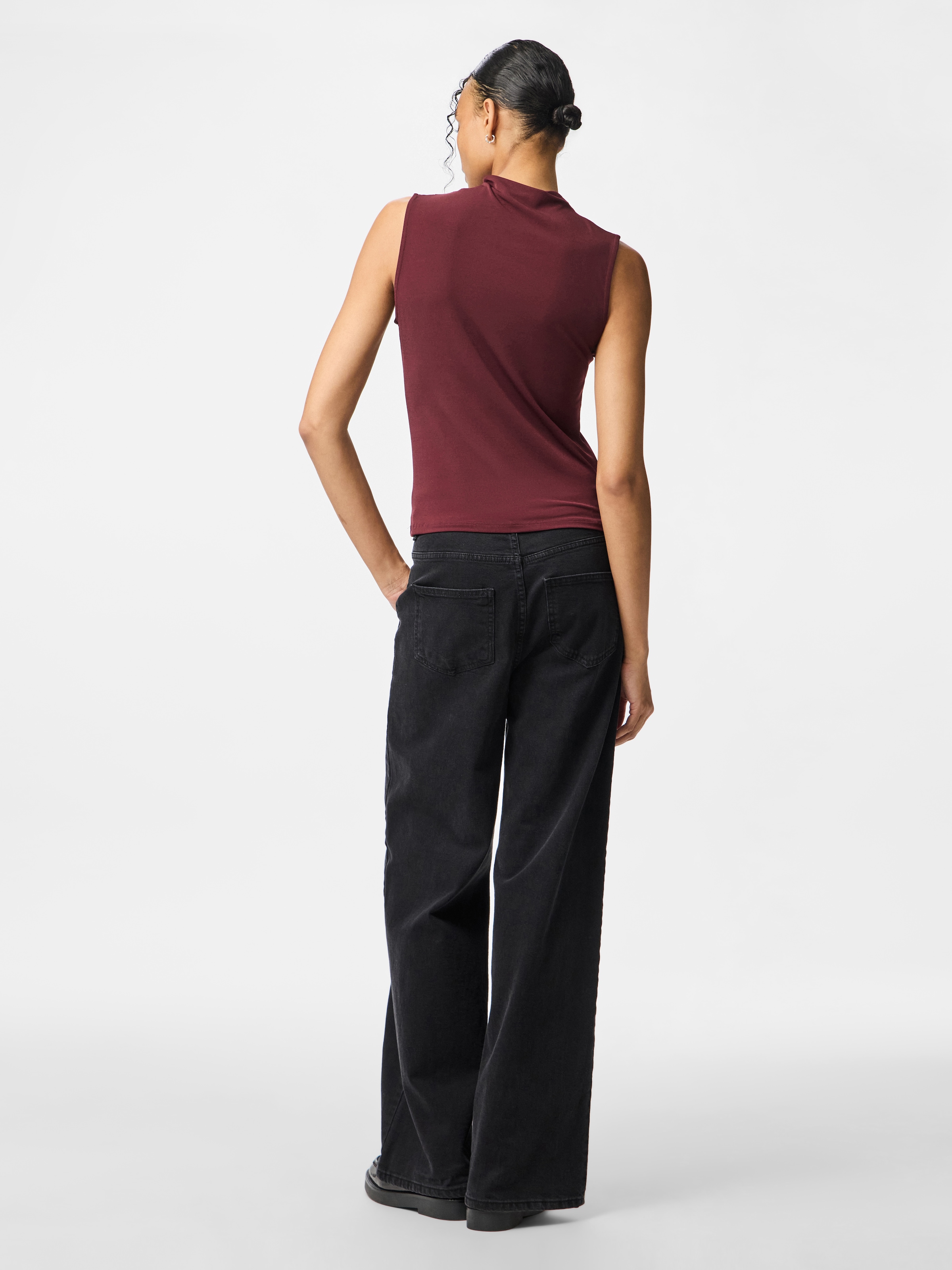 pieces Stehkragenshirt »PCMADISON SL DRAPED TOP NOOS BC« Materialmix, slim fit