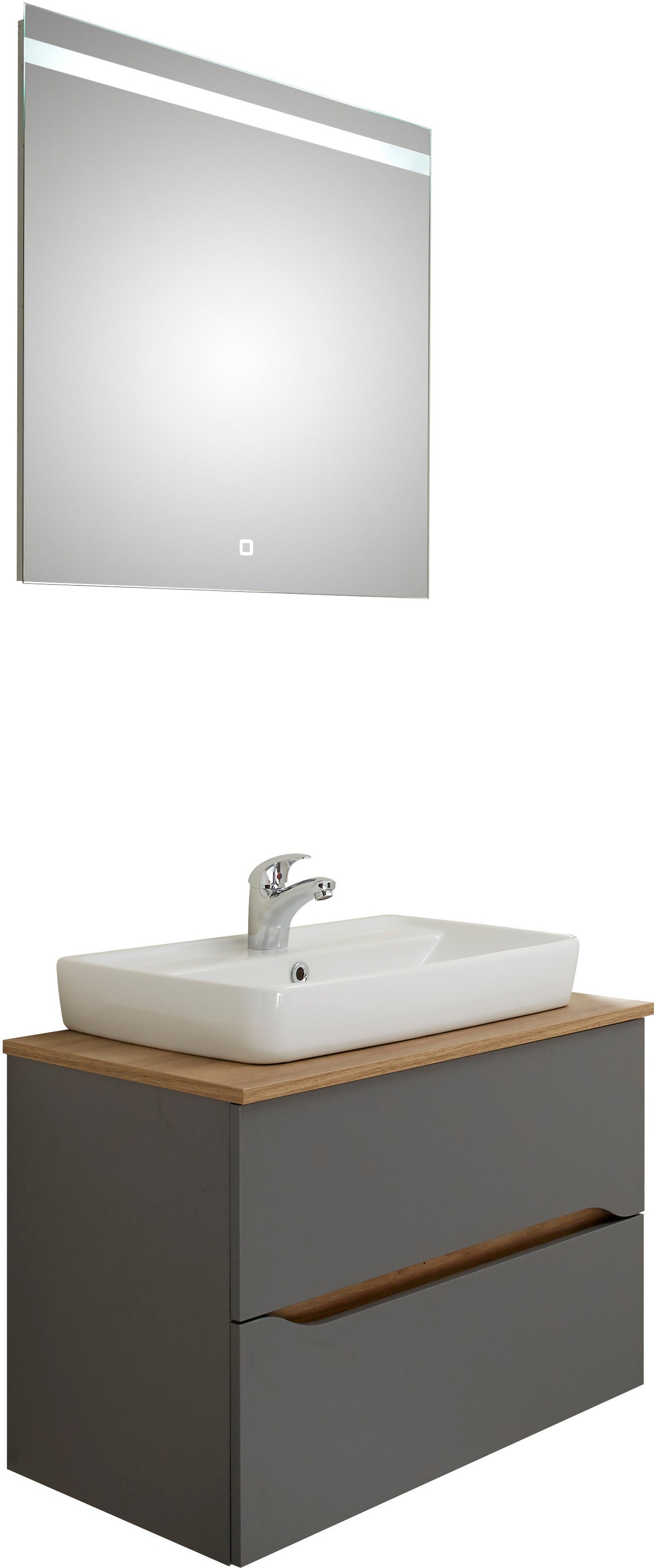 Saphir Badmöbel-Set »Quickset 2-teilig, Keramik-Aufsatzbecken mit LED-Spiegel«, (4 St.), Waschplatz 73 cm breit, inkl. Türdämpfer, 2 Schubladen