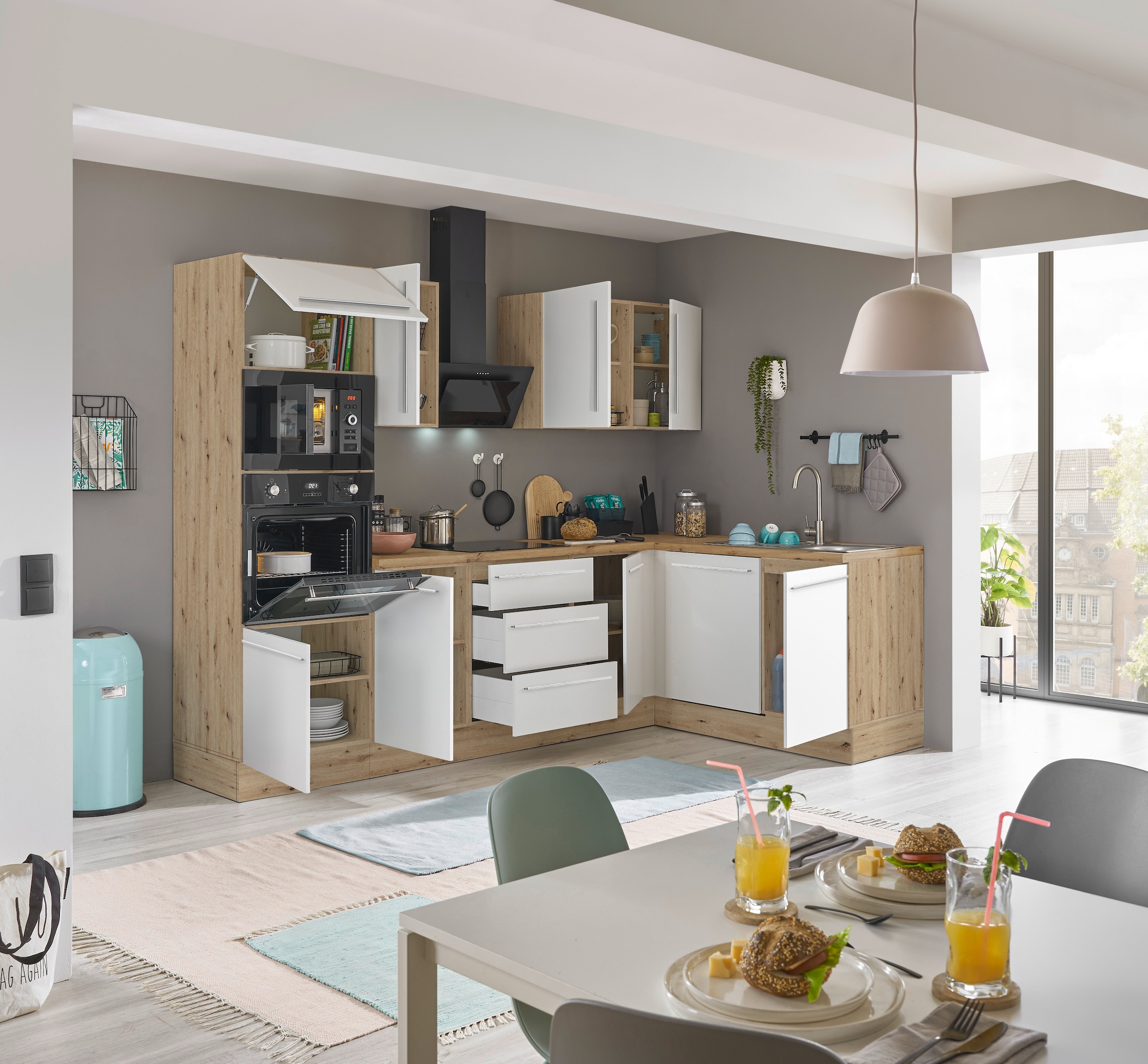 KOCHSTATION Winkelküche »Florida, Stellbreite 280x165 cm« wahlweise mit E-Geräten, mit Softclose für Türen und Schubkästen