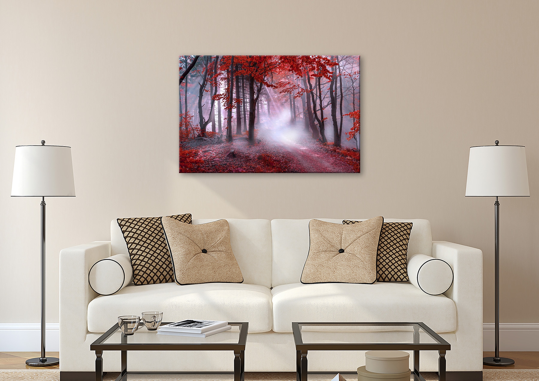 Bönninghoff Leinwandbild »Wandbild NEBEL IM ROTEN WALD 78x118 cm – Leinwandbild Keilrahmen Deko« Natur | Wald | mystischer Wald 1 Stk. tlg. auf Keilrahmen gespannt
