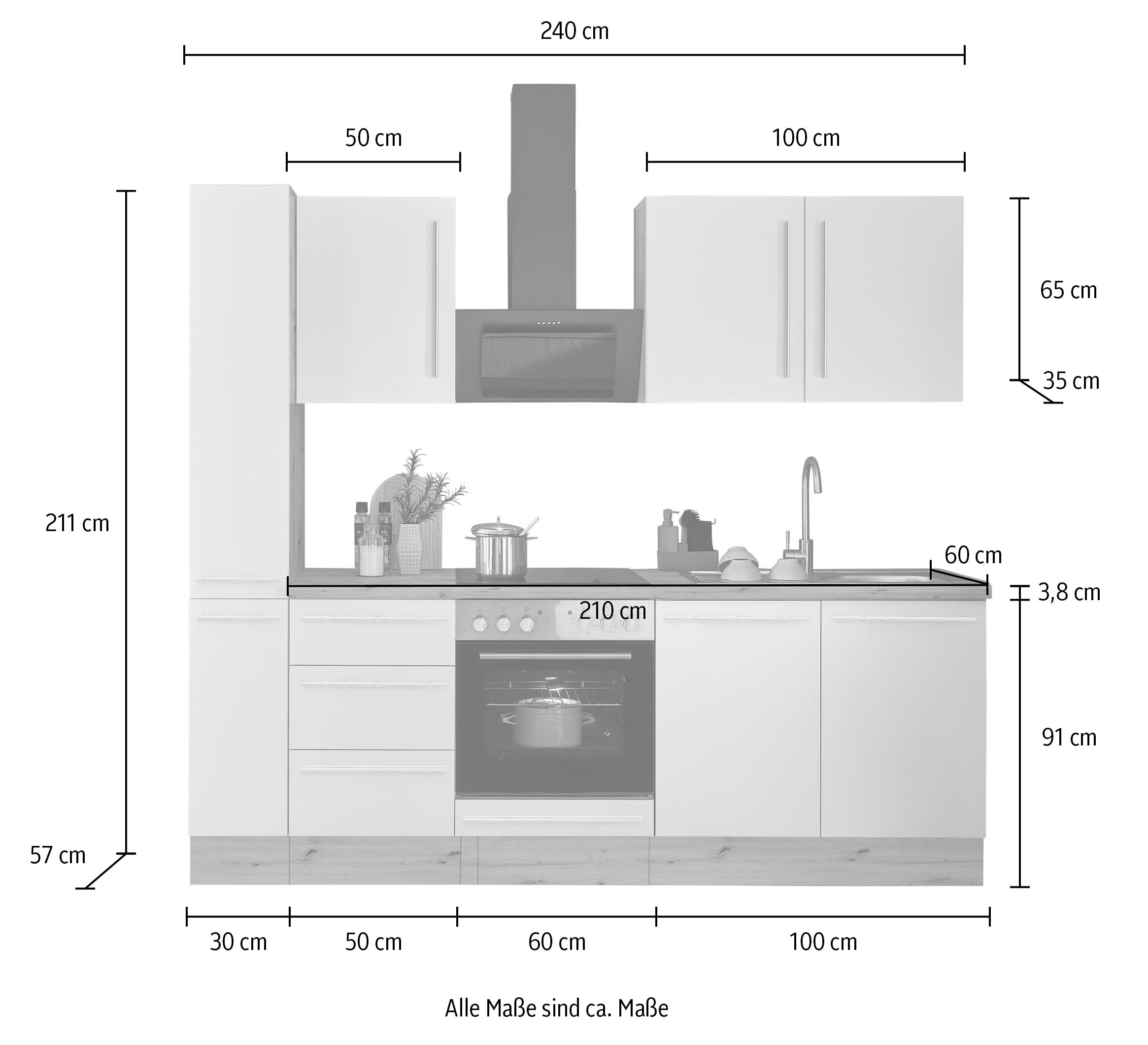 KOCHSTATION Küchenzeile »Florida«, Breite 240 cm, wahlweise mit E-Geräten,Softclose für Türen/Schubkästen