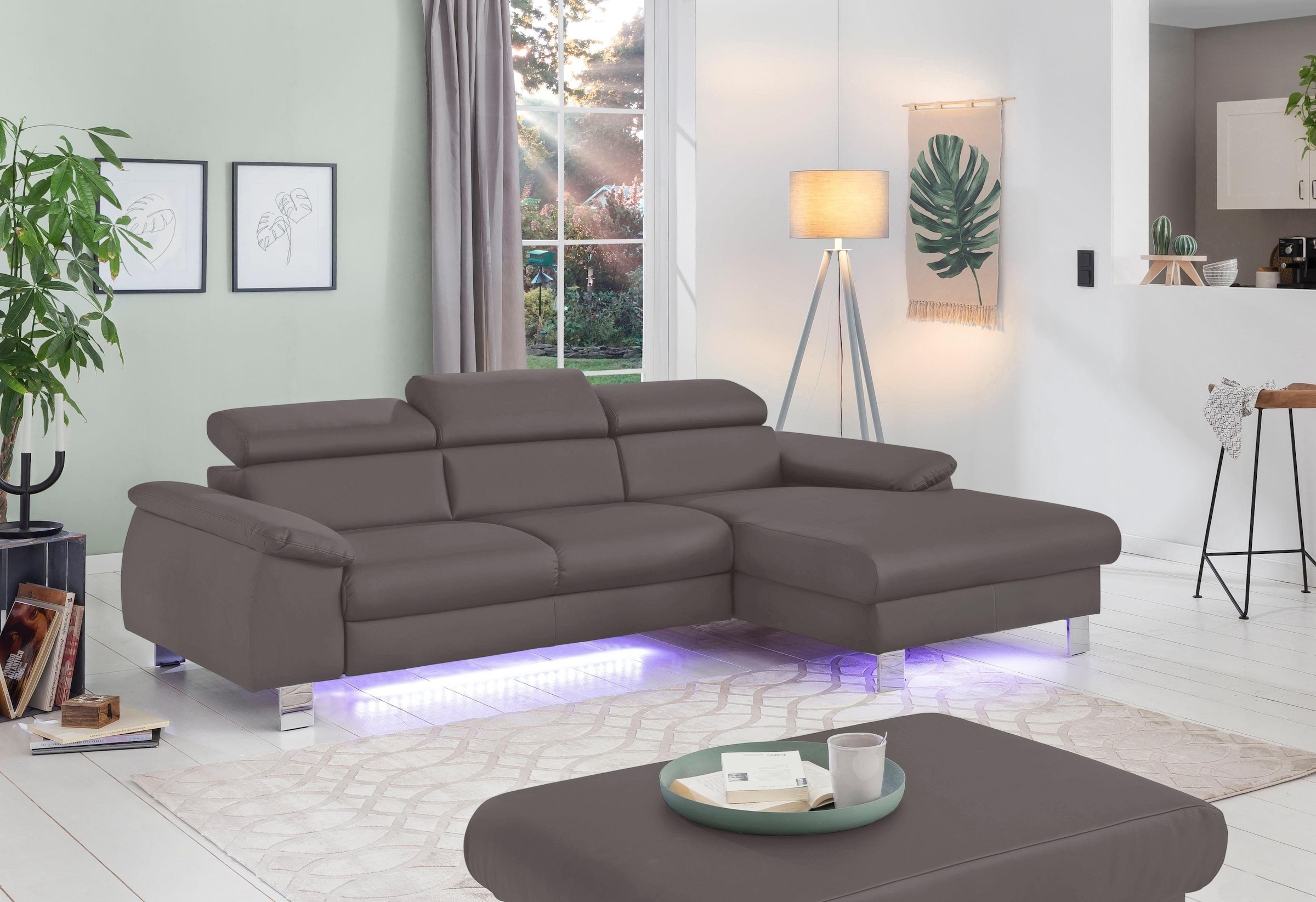 COTTA Polstergarnitur »Komaris L-Form«, (Set), Set bestehend aus: Ecksofa mit Kopfteilverstellung & Hocker