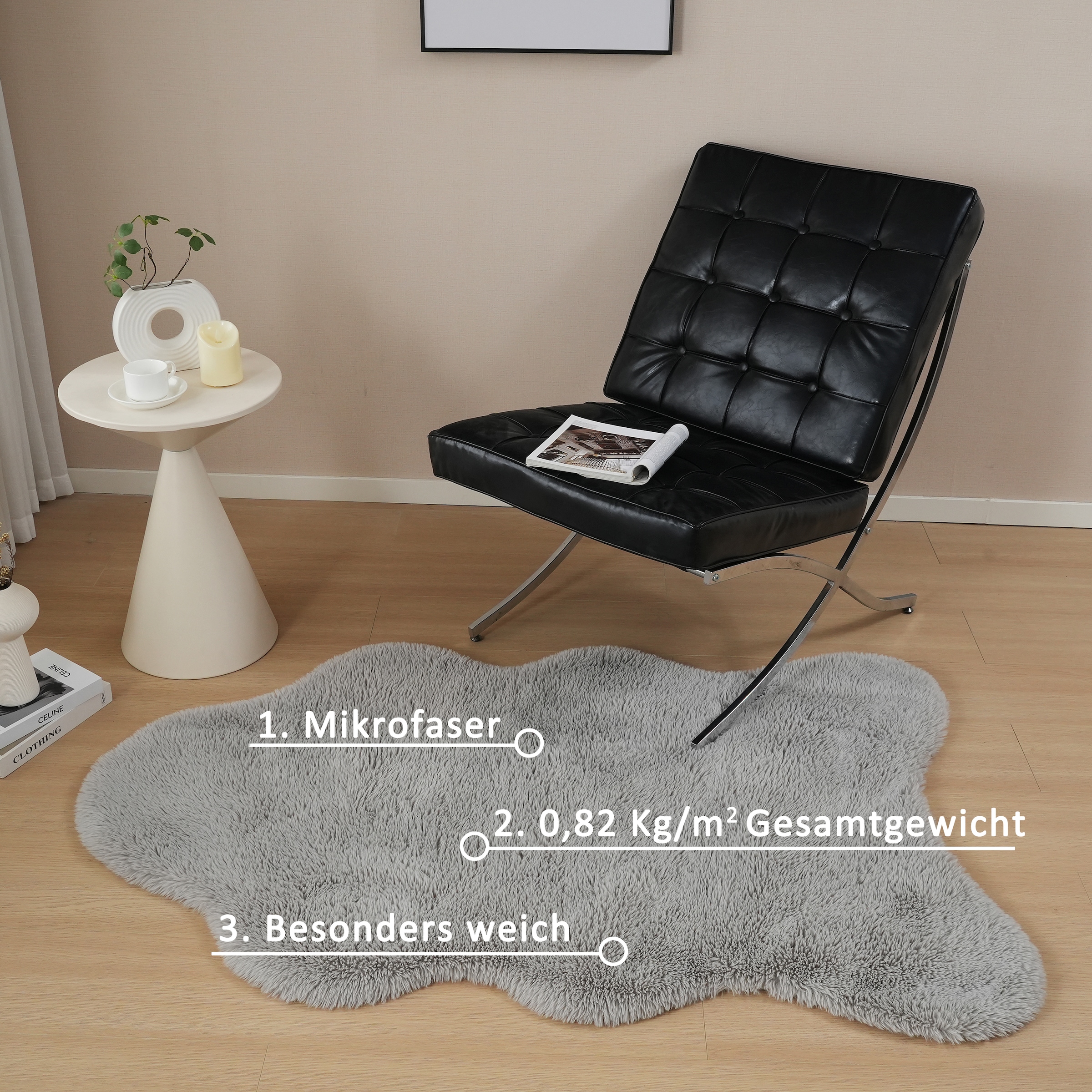 OTTO home Hochflor-Teppich »Mollin, Fellform, leichter Glanz« rechteckig 30 mm Höhe Kunstfell, Fellimitat, waschbar, flauschig, weich, Wohnzimmer