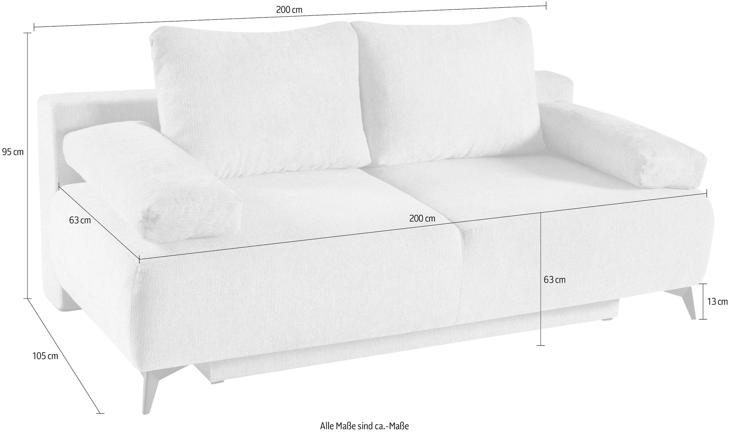 WERK2 Schlafsofa »Viktoria mit Komfortsitz- und Liegehöhe, Breite 200cm,« bequemes 2-Sitzer Schlafcouch mit Bettkasten