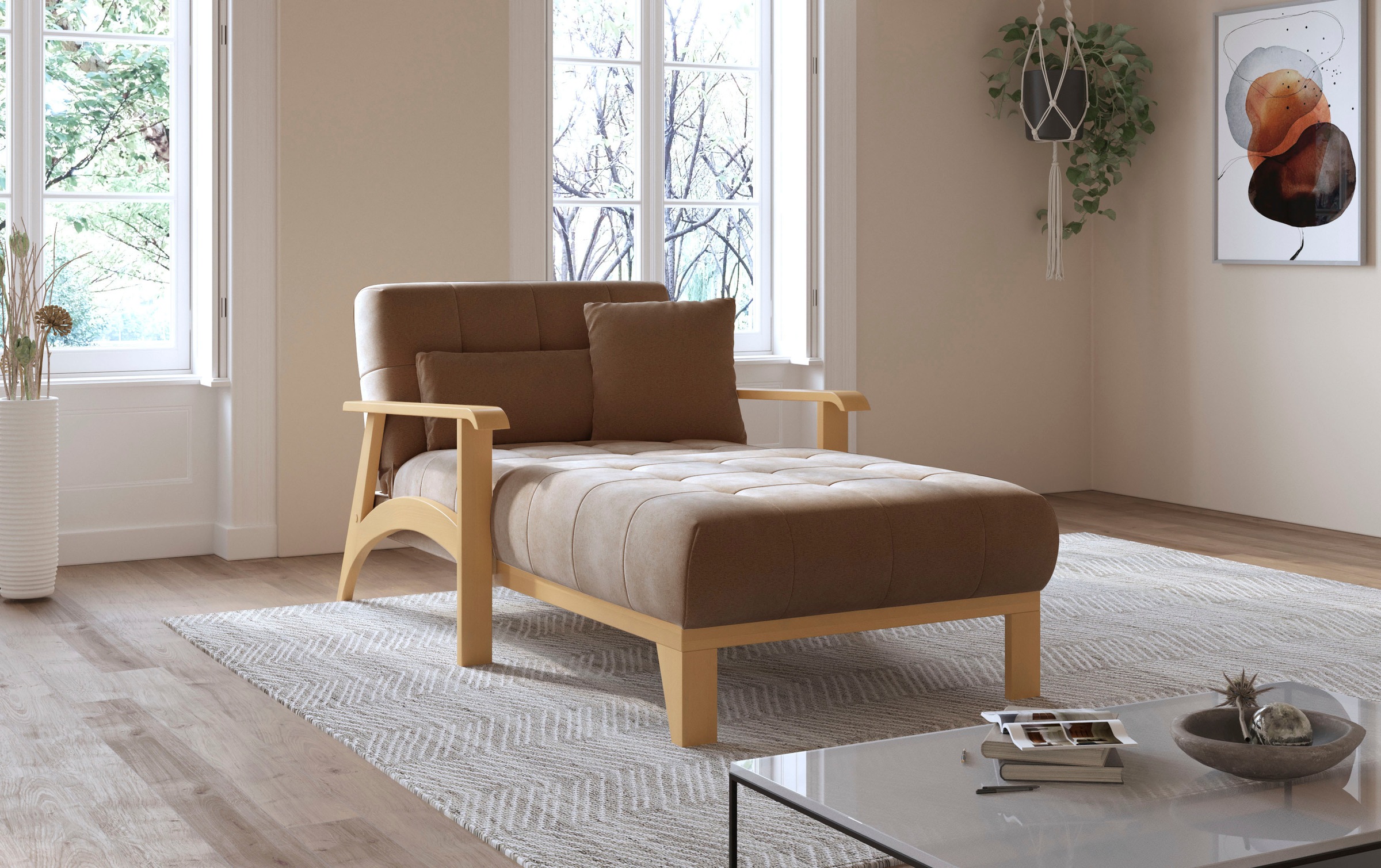 sit&more Recamiere »Billund«, Armlehnen aus eichefarbigem Buchenholz, verschiedene Bezüge und Farben