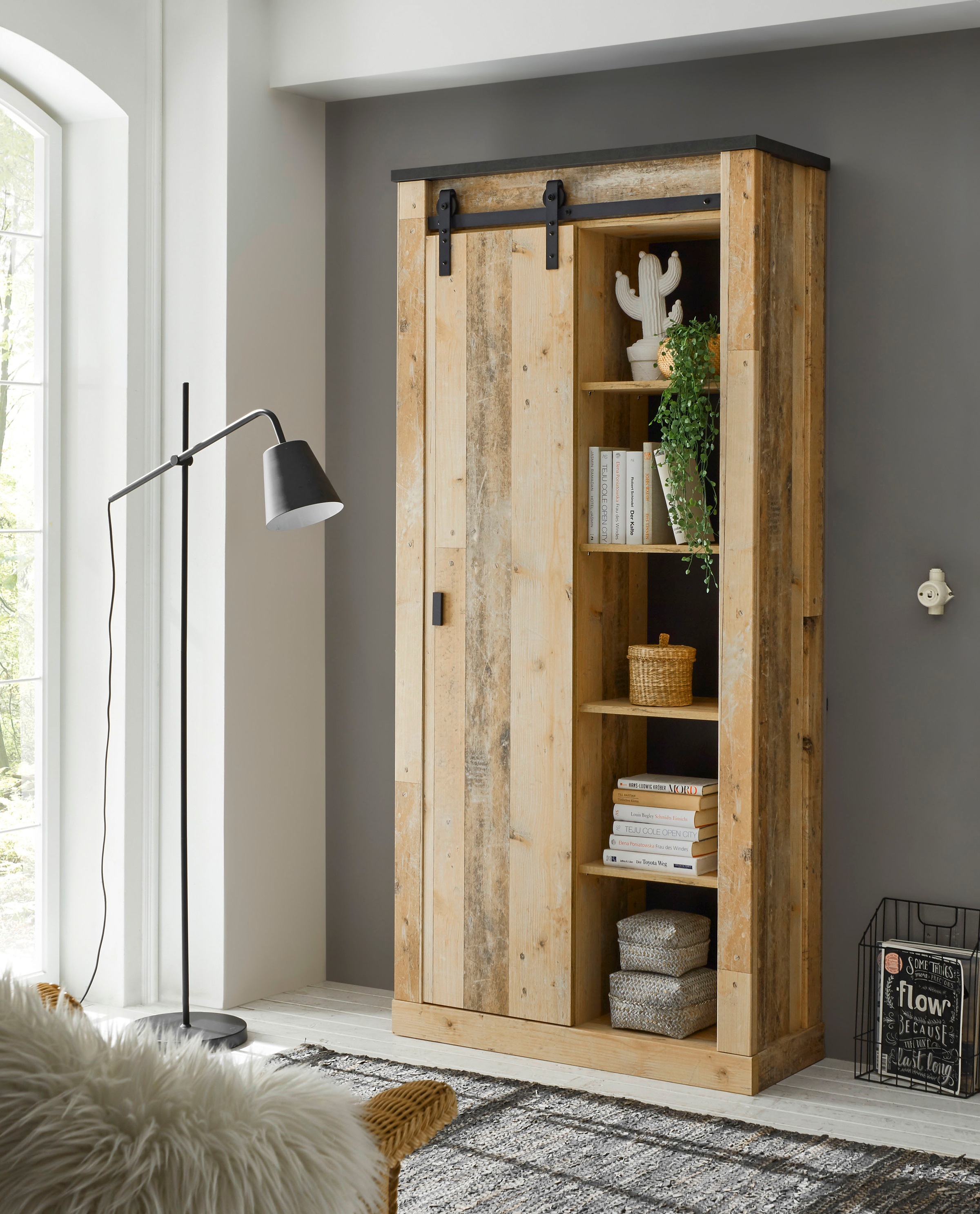 Home affaire Regal »SHERWOOD«, modernes Holz Dekor, mit Scheunentorbeschlag günstig online kaufen