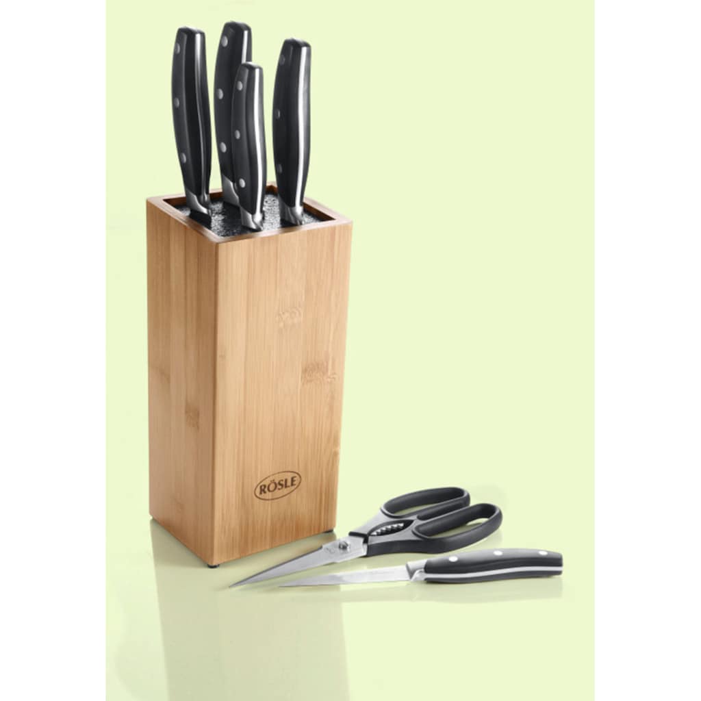 RÖSLE Messerblock »Cuisine«, 7 tlg., aus Bambusholz mit 5 Messern und Küchenschere, Klingenspezialstahl