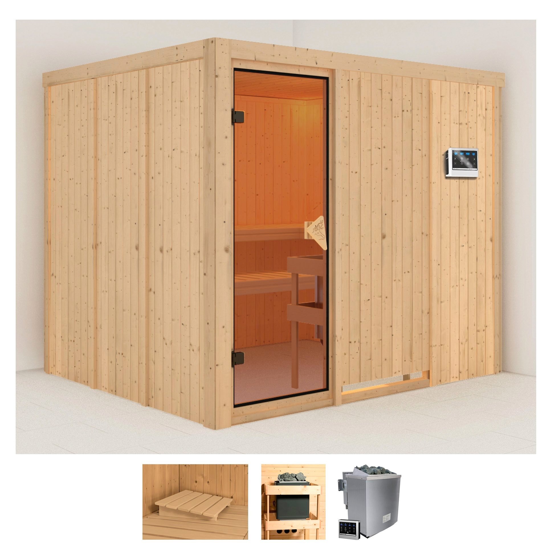Karibu Sauna »Gitte«, (Set), 9-kW-Bio-Ofen mit externer Steuerung günstig online kaufen