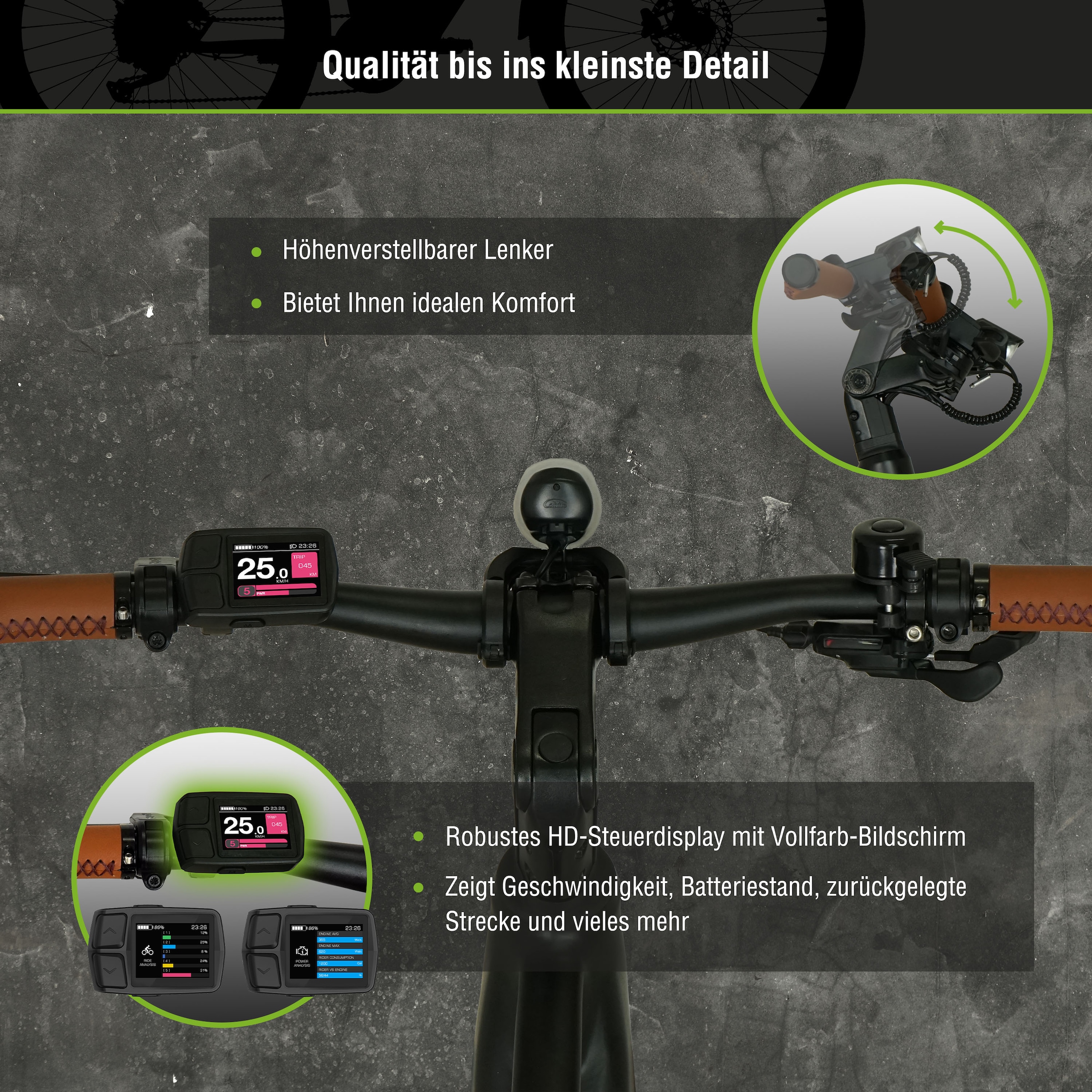 SachsenRad »S8« 10 Gang Magura Shimano Deore Schaltwerk Kettenschaltung Mittelmotor 250 W TFT Farb-LCD-Display, Fahrmodus Pedelec, 
LED-Frontlicht