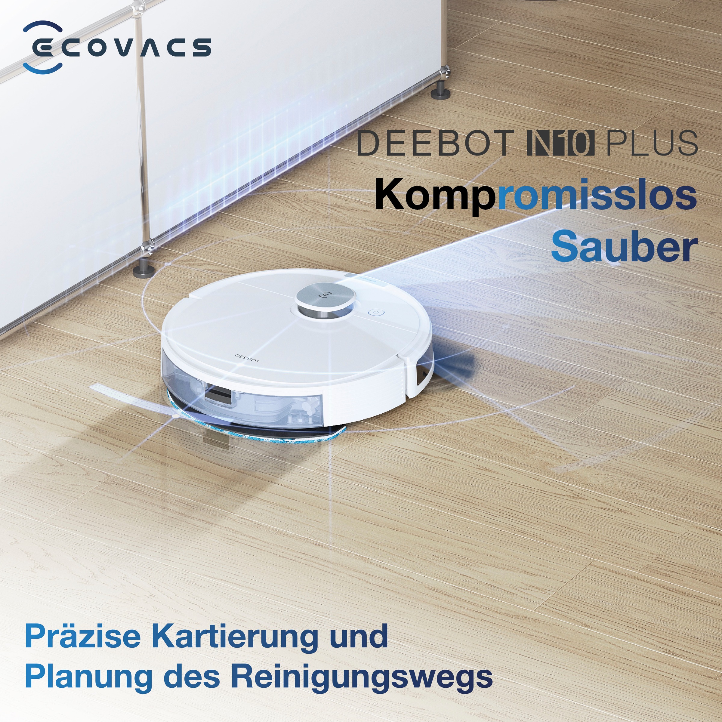 ECOVACS Nass-Trocken-Saugroboter »DEEBOT N10 Plus,«, 4300PA, LiDAR Navigation, Absaugstation, für Hartboden, Teppich, Weiss