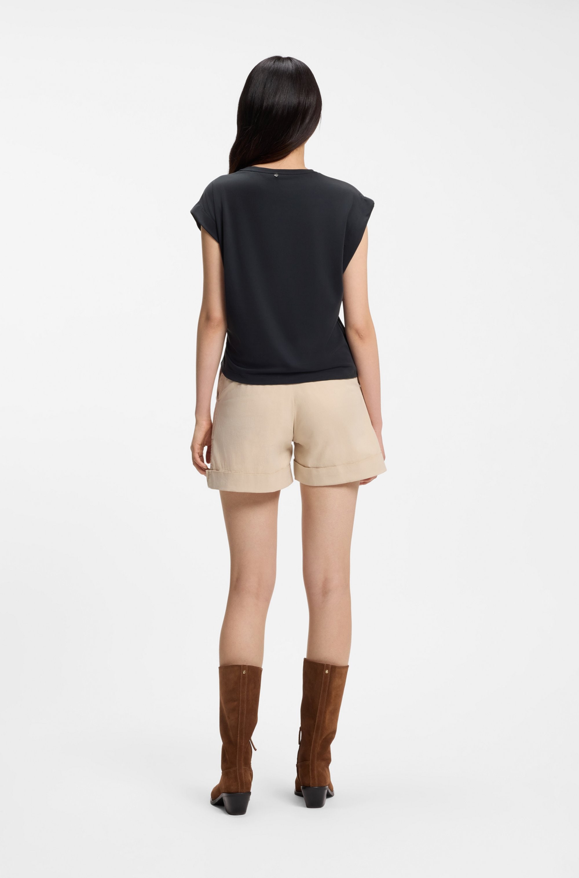 BOSS ORANGE Kurzarmshirt »Ebony Premium Damenmode« mit Wickel-Detail, Rundhals