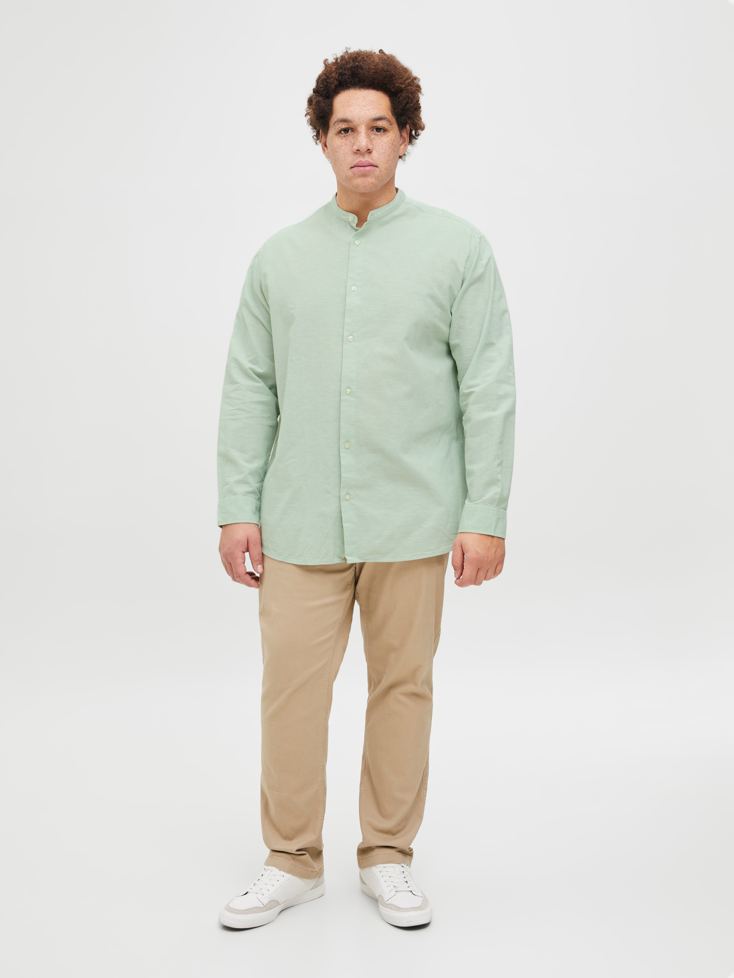 Jack & Jones PlusSize Langarmhemd »JJEBREEZE LINEN BLE BAND SHIRT LS SN PLS«