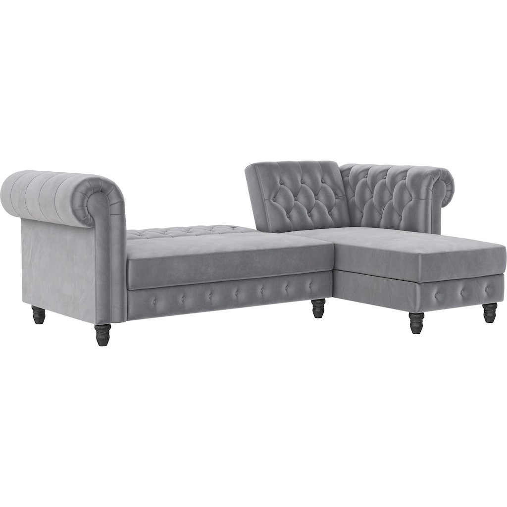 Dorel Home Ecksofa »Felix, L-Form, 241 cm (Liegefl.108x195 cm), Recamiere tauschbar,«, verstellb. Rückenlehne, Bett-Funktion, Velours, Kunstleder, Vintage