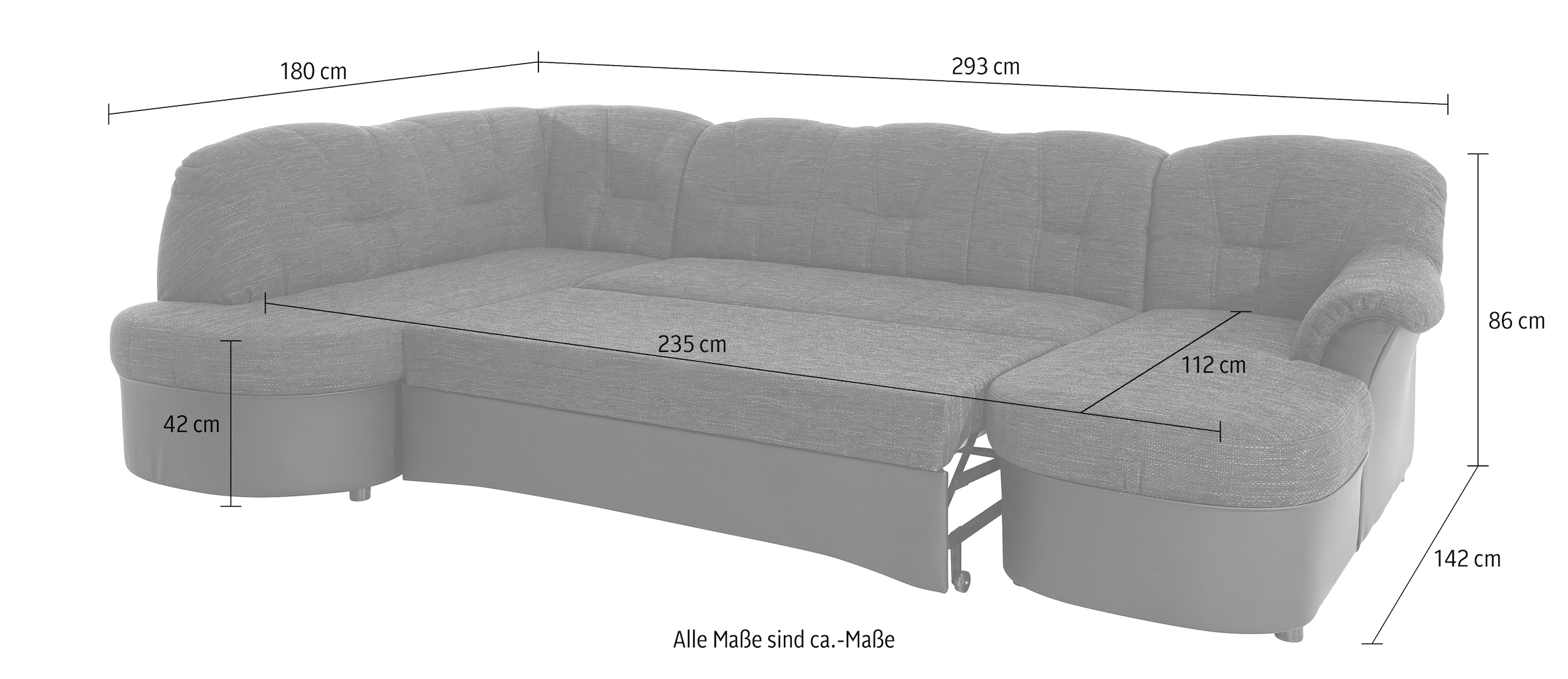 DOMO collection Wohnlandschaft »Flores auch in Leder-Bezug, B/T/H: 293/180/86 cm, U-Form«, wahlweise mit Bettfunktion, wahlweise mit Federkern, Schlafsofa