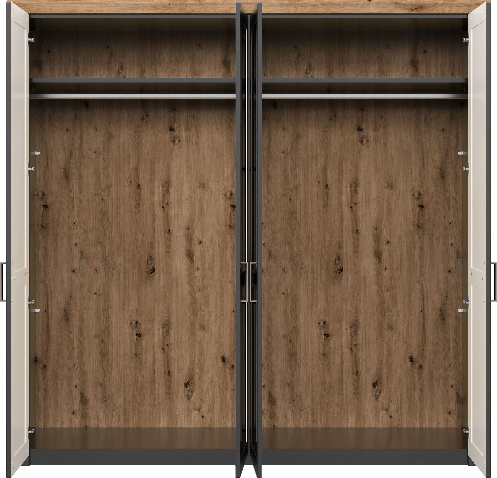 set one by Musterring Kleiderschrank »York Schlafen«, (2 St.), mit Holz- und Spiegeltüren, inkl. Kranz in Eiche, Höhe 207 x T60 cm