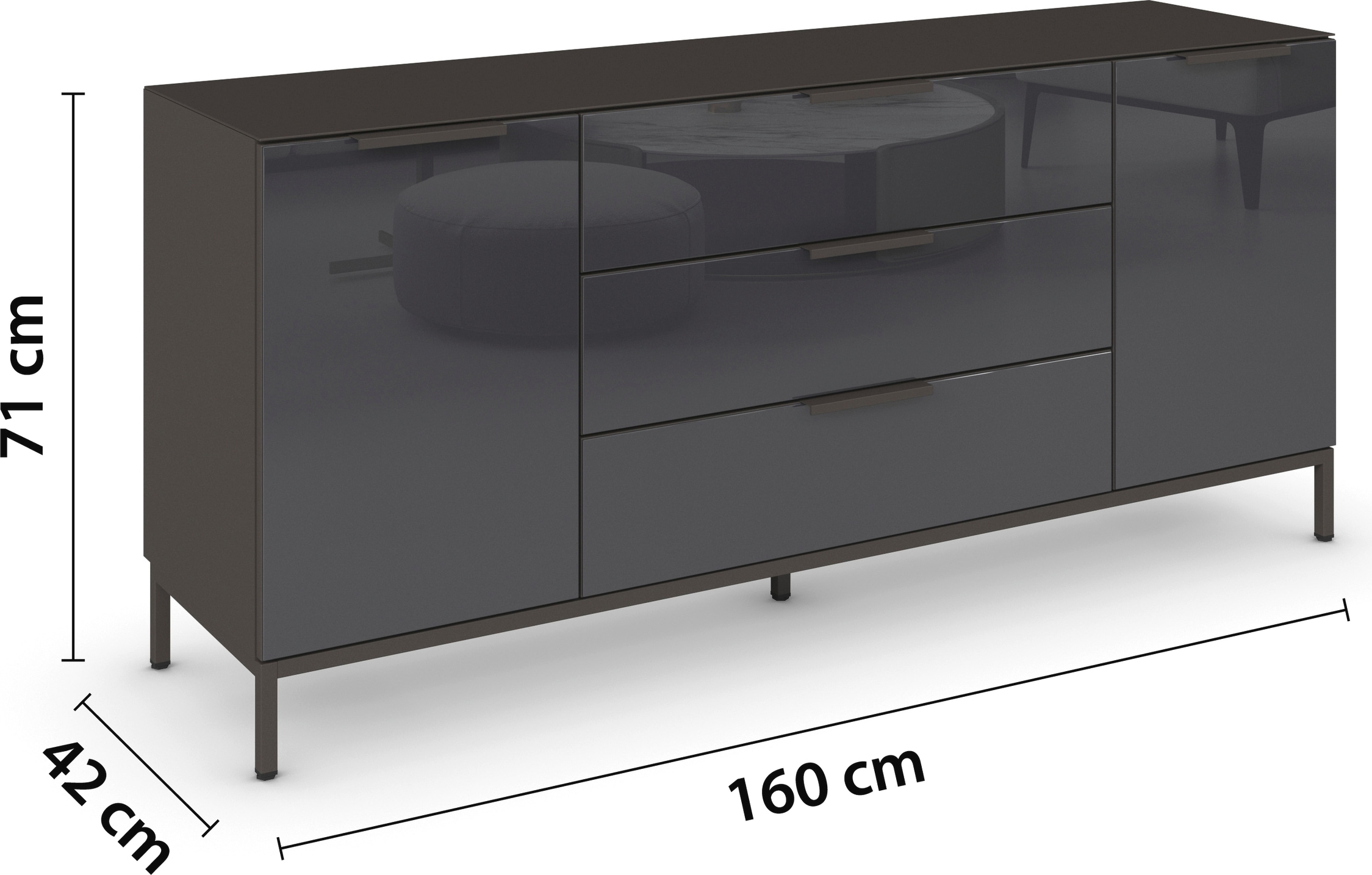 rauch Kombikommode »Kommode Türkommode Sideboard Kombikommode FLIPP mit Glasfront«, (Breite 160 cm mit 2 Einlegeböden), 2-türig, 3 Schubladen, Soft-Close-Funktion, Oberboden und Front Glas
