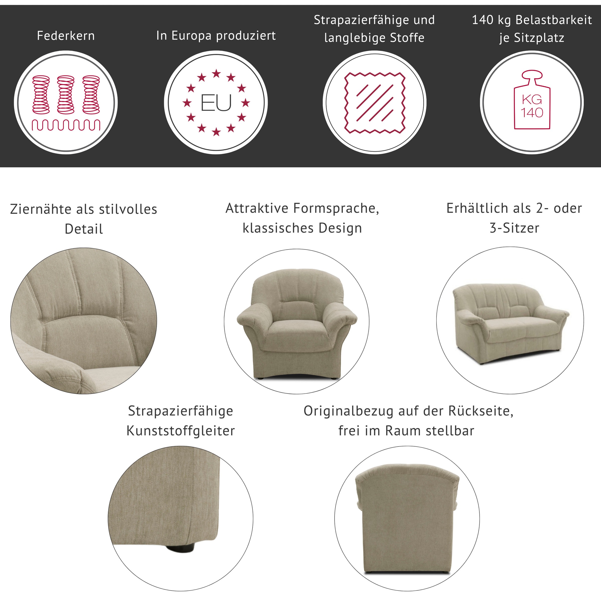 DOMO collection Sessel »Bahia belastbar bis 140kg/ Sitz« Microfaser MELROSE günstig online kaufen