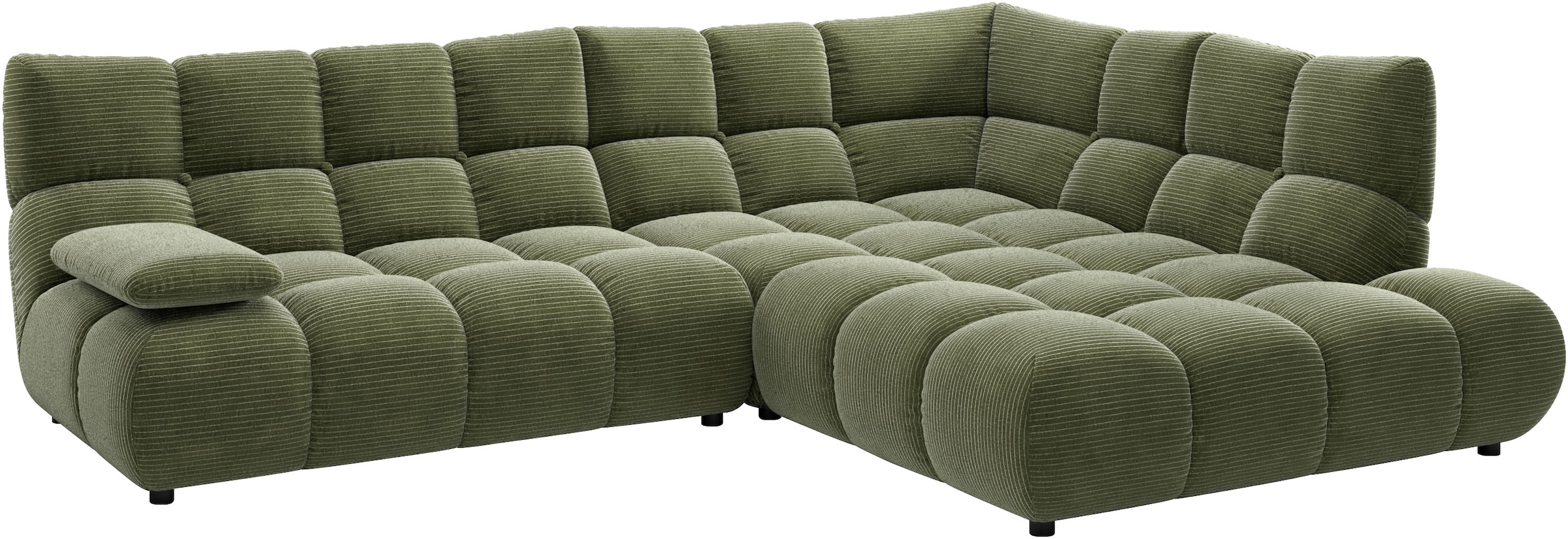 Home affaire Ecksofa »Cozy Bubble, mit klappbarer Armlehne, Breite 289 cm« mit eleganter Steppung, Rundumbezug & weicher Polsterung