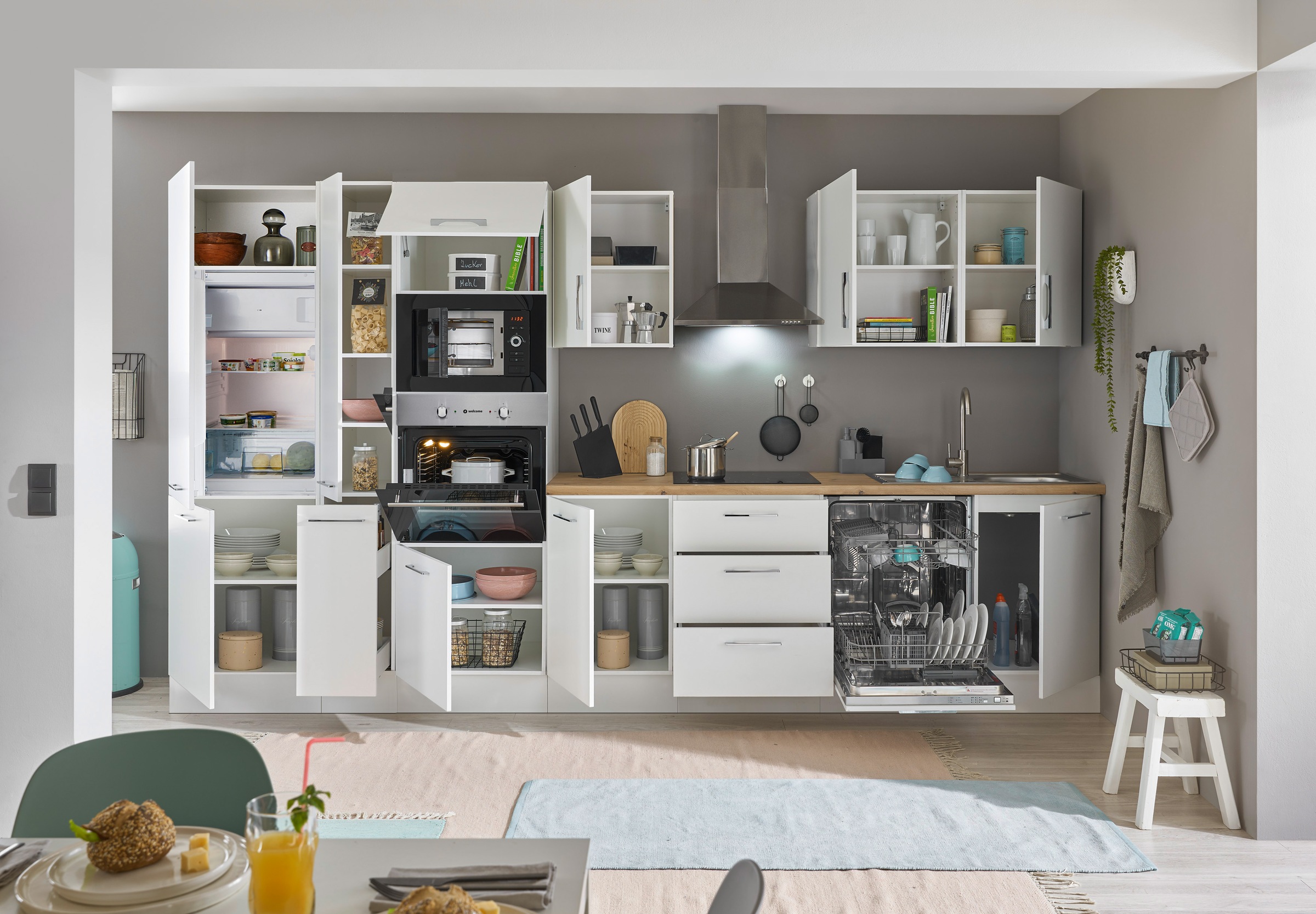 BASIC by Balculina Küchenzeile »Turin«, Breite 370 cm, wahlweise mit E-Geräten