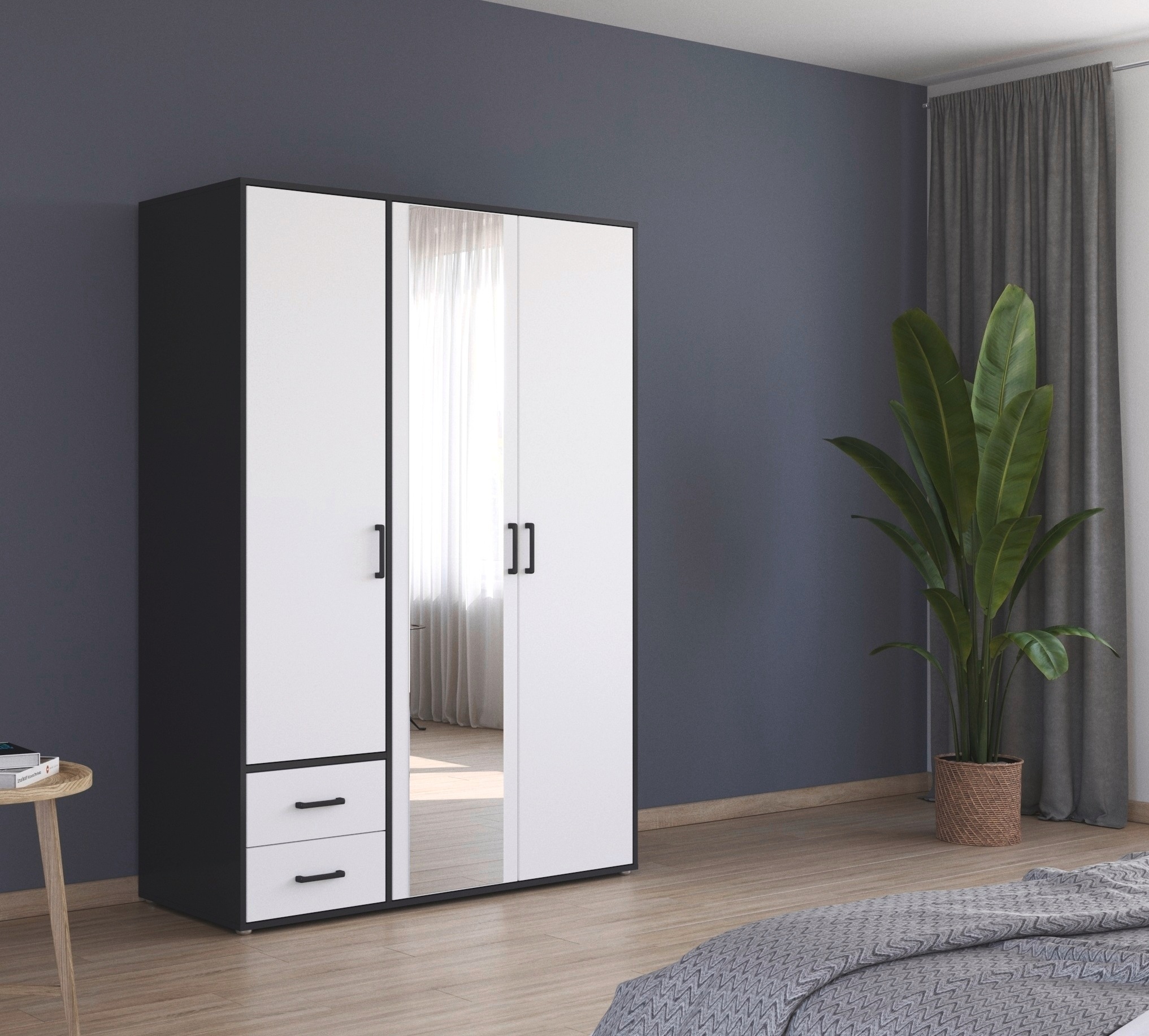 rauch Drehtürenschrank »Kleiderschrank Schrank Garderobe Wäscheschrank VOYAGER«, (in 3 verschiedenen Ausstattungen BASIC/CLASSIC/PREMIUM), mit modernen Griffen in Graumetallic, inkl. Schubkästen und Spiegel