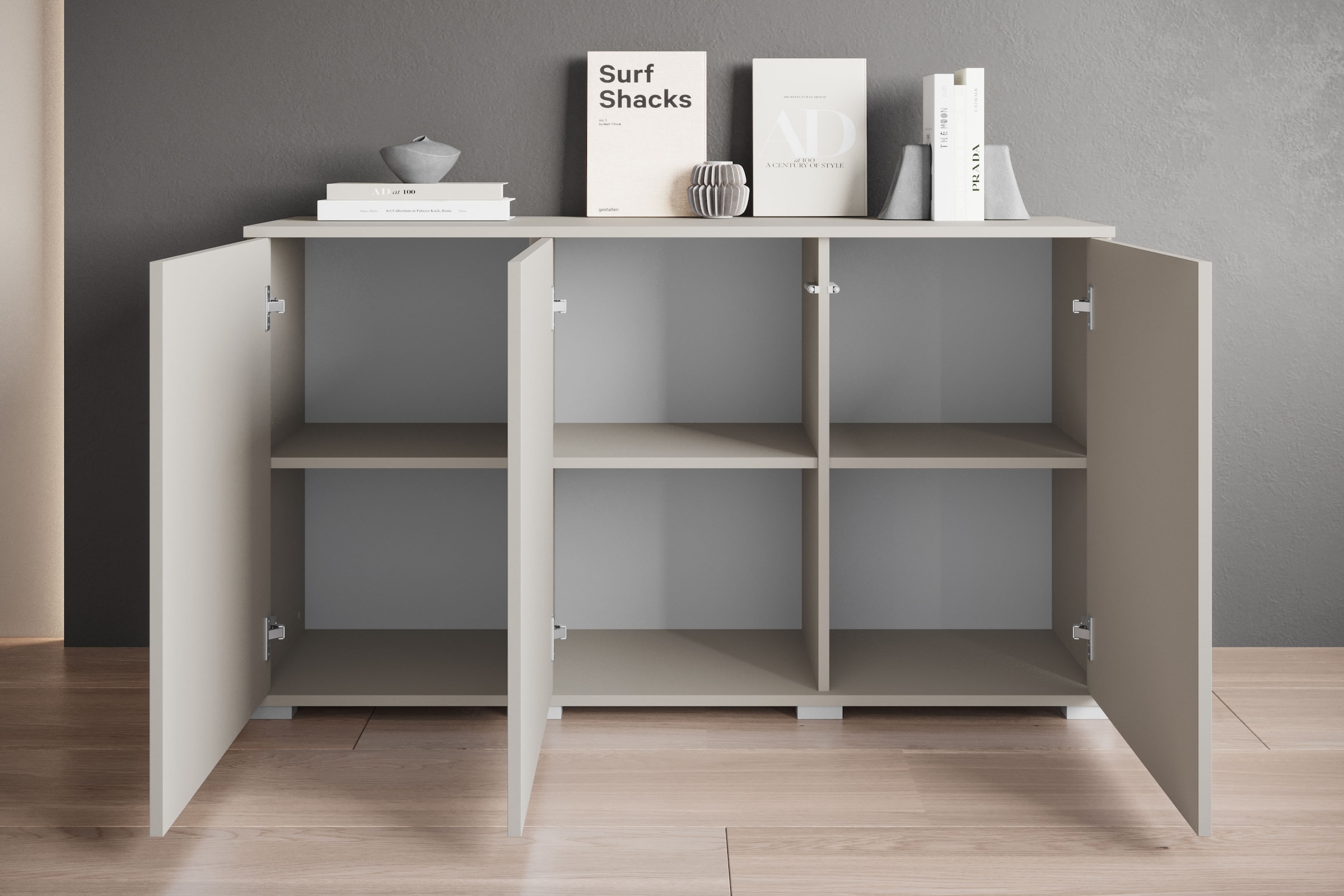 INOSIGN Sideboard »Kenia, moderne grifflose Kommode mit 3 Türen, Breite 120 cm«, (1 St.), Push-to-Open-Fronten, höhenverstellbaren Einlegeböden