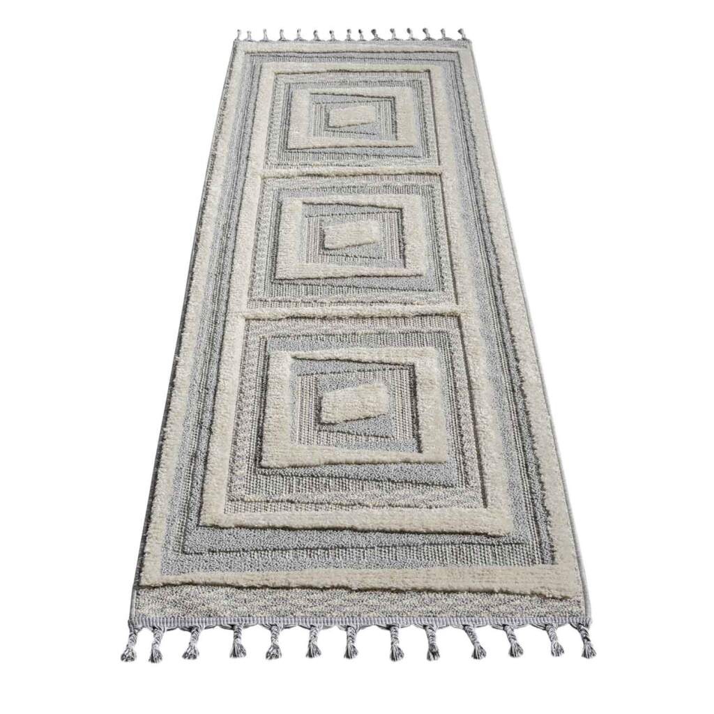 Carpet City Hochflor-Teppich »VALENCIA 940«, rechteckig, 20 mm Höhe, Läufer, Boho-Stil, Hochtief-Muster/ 3D-Effekt, mit Fransen