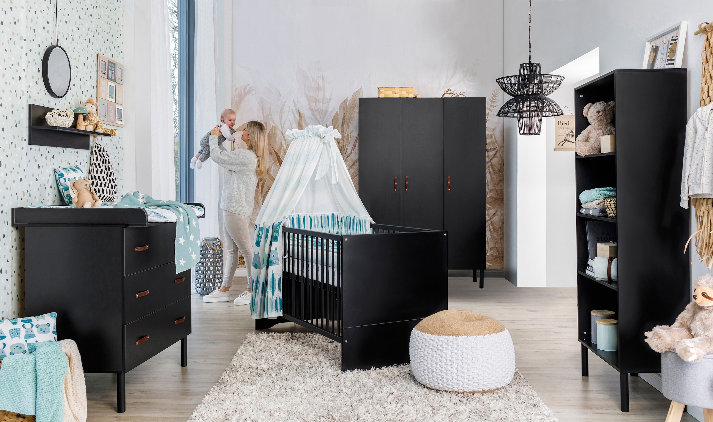 Schardt Babymöbel-Set »Camiel Black«, (Spar-Set, 2 St., Kinderbett, Wickelkommode), Made in Germany; mit Kinderbett und Wickelkommode