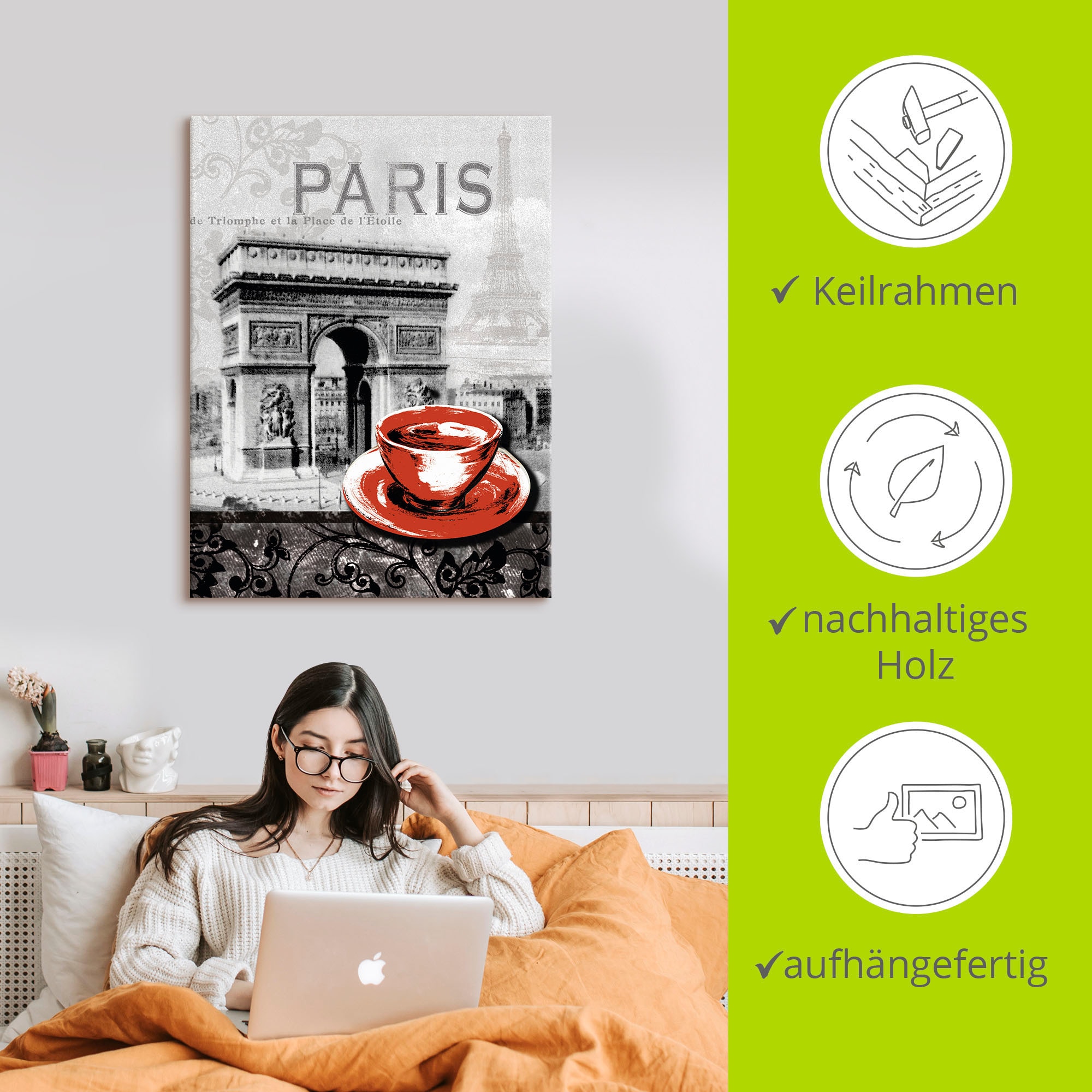 Artland Wandbild »Paris - Café au Lait - Milchkaffee«, Gebäude, (1 St.), als Alubild, Outdoorbild, Leinwandbild, Poster, Wandaufkleber