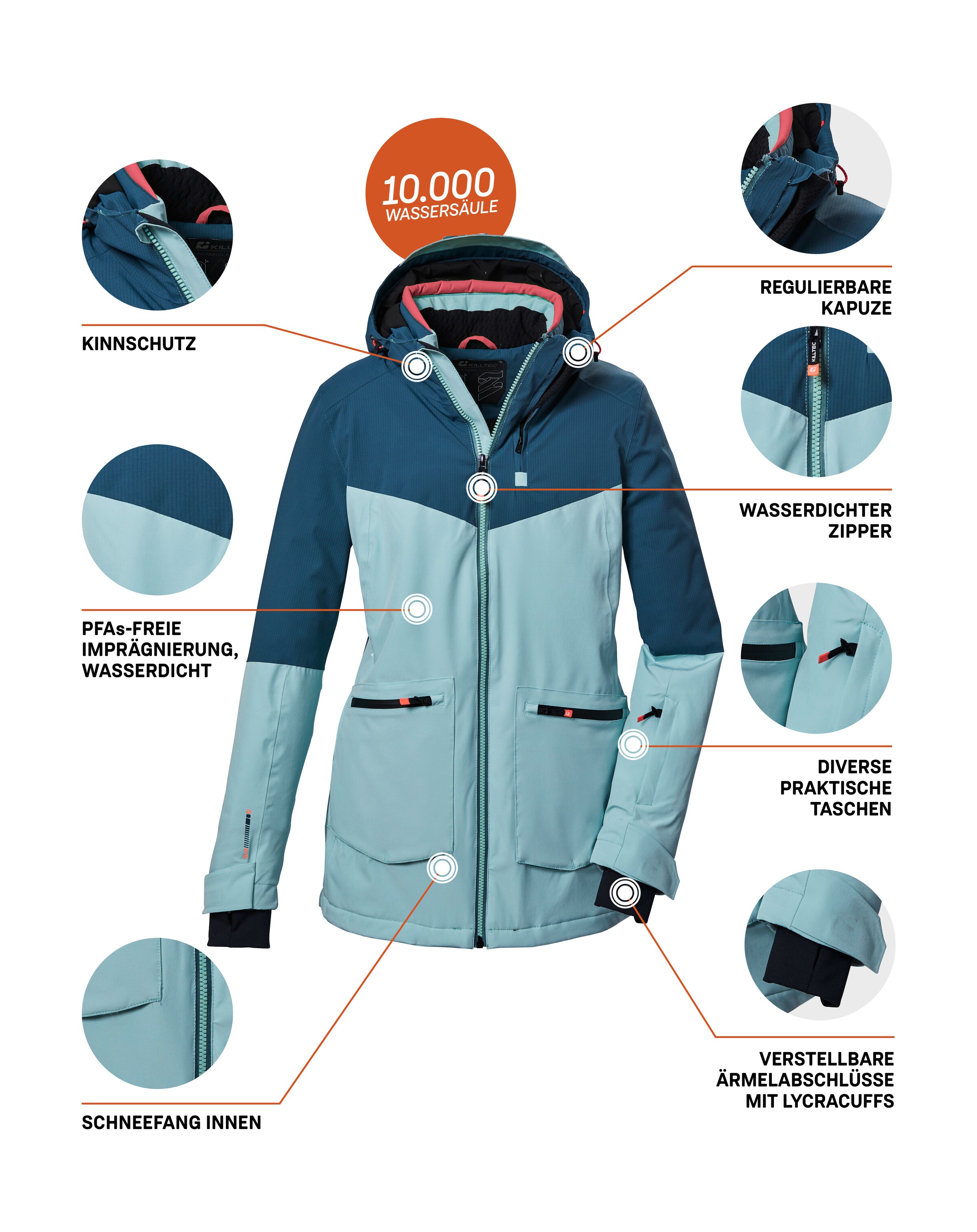 Killtec Skijacke »KSW 40 WMN SKI JCKT«, Wasserdicht, atmungsaktiv, verschweißte Nähte, viele Taschen