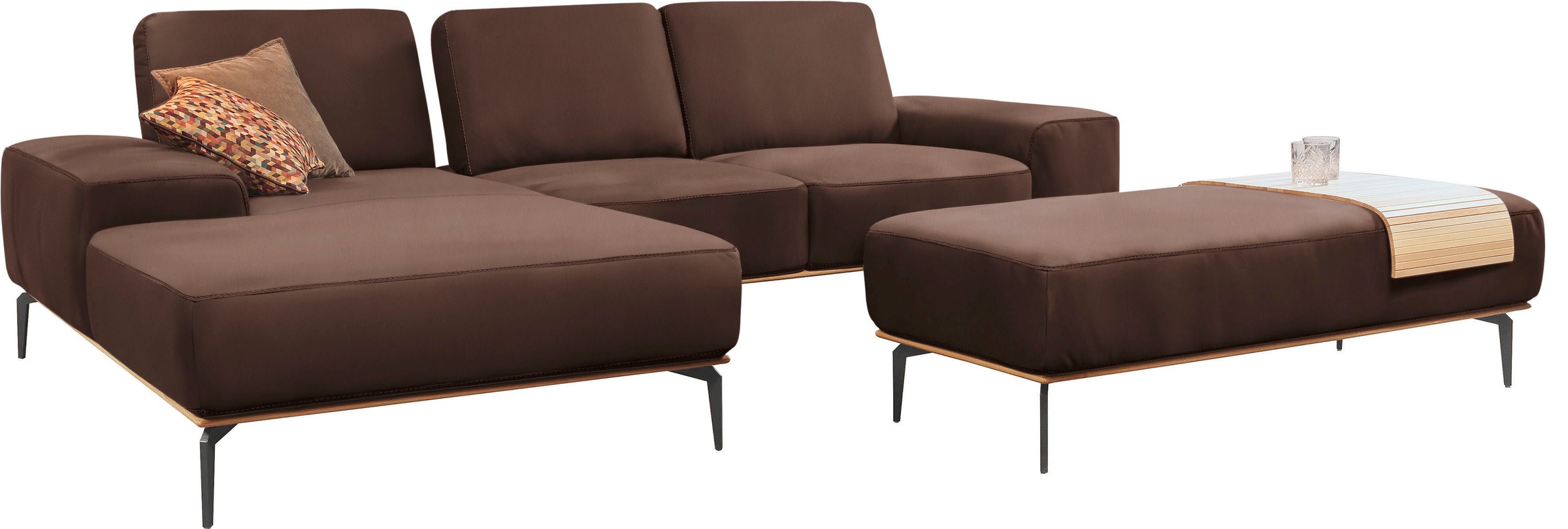 W.SCHILLIG Ecksofa »run, Designsofa mit tollem Sitzkomfort, bequem, L-Form«, mit Holzsockel, Füße in Schwarz pulverbeschichtet, Breite 279 cm