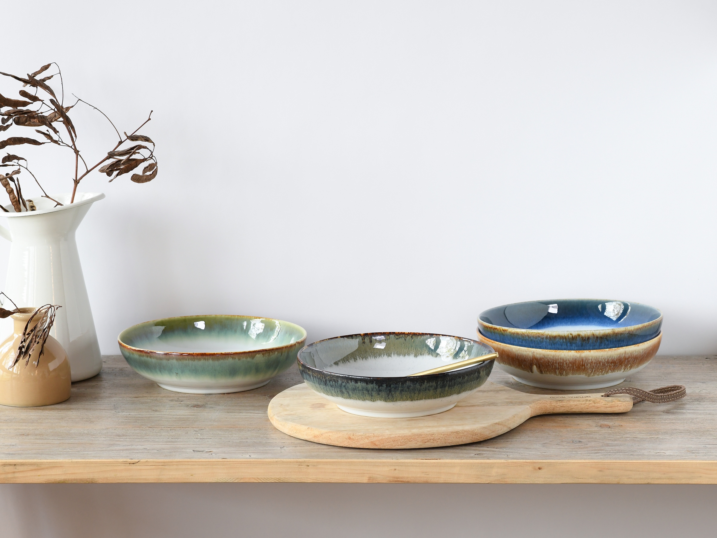 CreaTable Schale »Cascade, Poke Bowl 22,5 cm 4-tlg«, 4 tlg., aus Steinzeug, Rekativglasur, Healthy Food