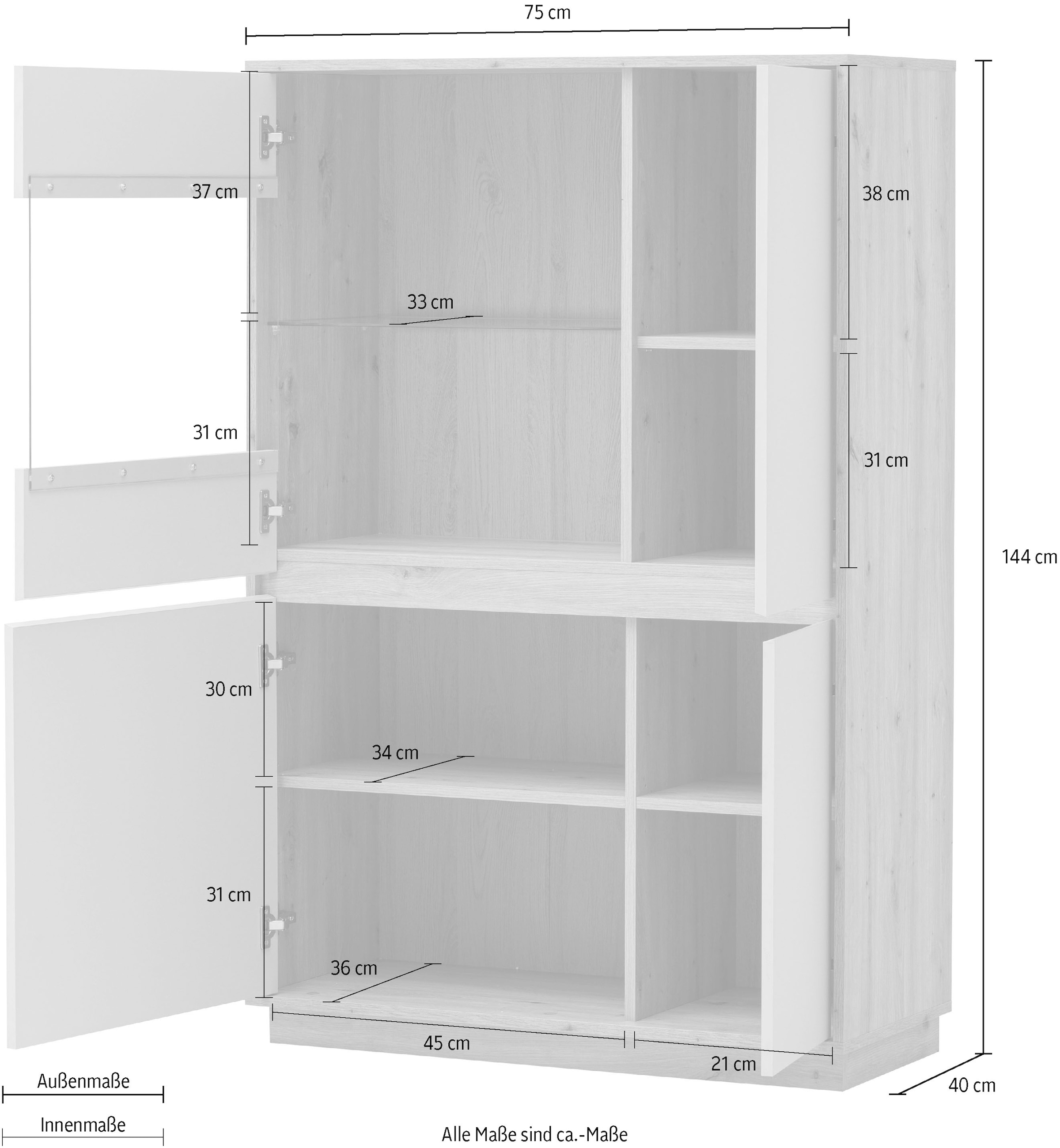 Home affaire Vitrine »Sonora, moderne Glasvitrine, Stauraumelement, Schrank« filigrane Rahmenoptik, ausreichend Stauraum, vielseitig einsetzbar