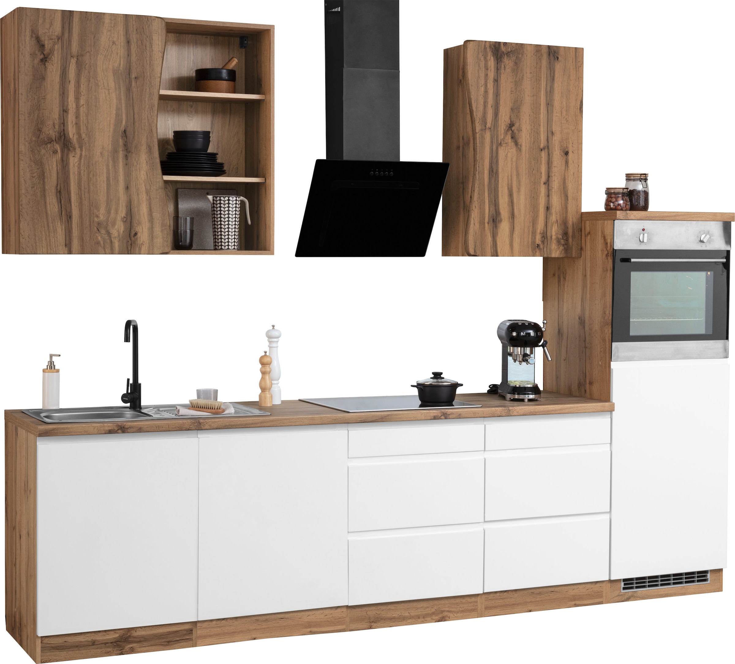 KOCHSTATION Küchenzeile »KS-Bruneck«, 300cm breit, ohne E-Geräte, hochwertige MDF-Fronten