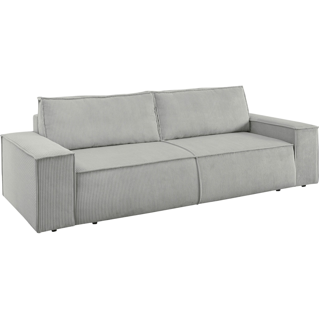 Home affaire 3-Sitzer »SHERWOOD Schlafsofa (257cm) Cord, Samtvelours, Vintage-Lederoptik«, Schlaffunktion mit Bettkasten (ca. 136/200cm)