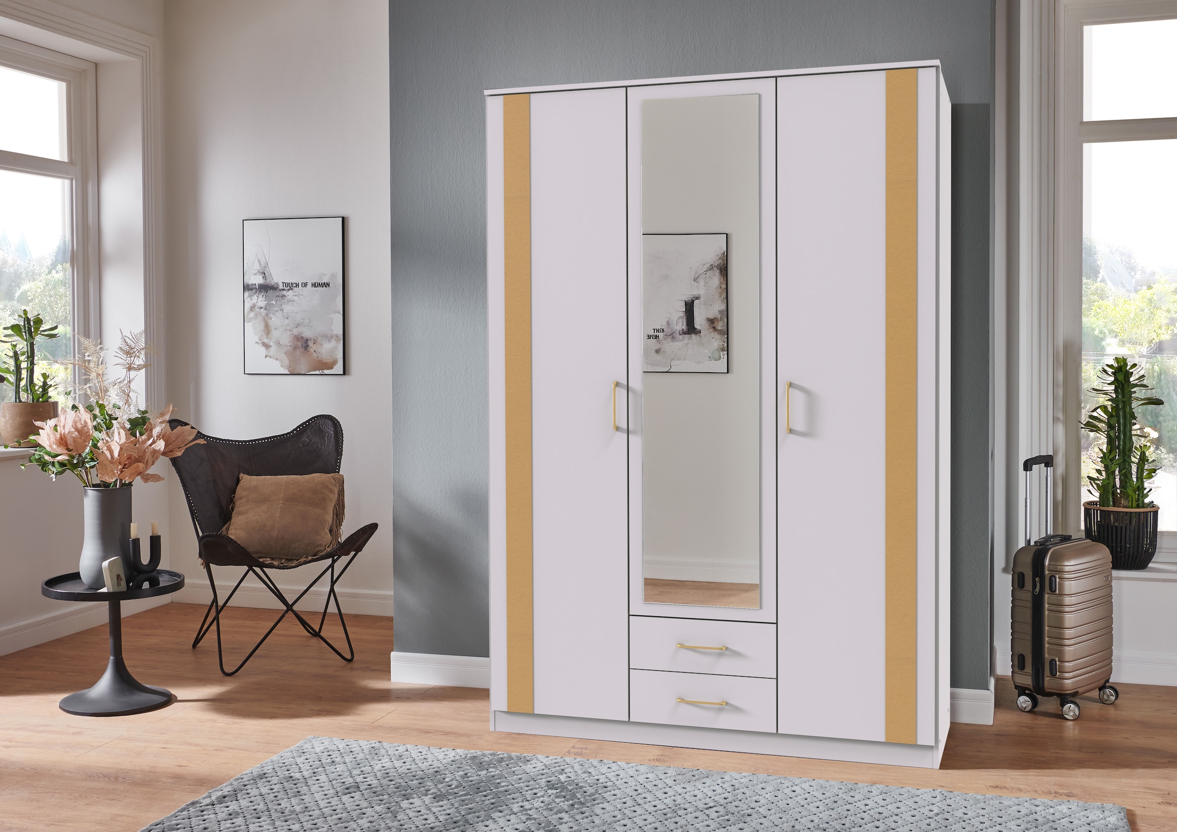 Wimex Drehtürenschrank »Agadir, wahlweise in verschiedenen Breiten und Farben erhältlich« goldfarbene Aufleistungen und Griffe