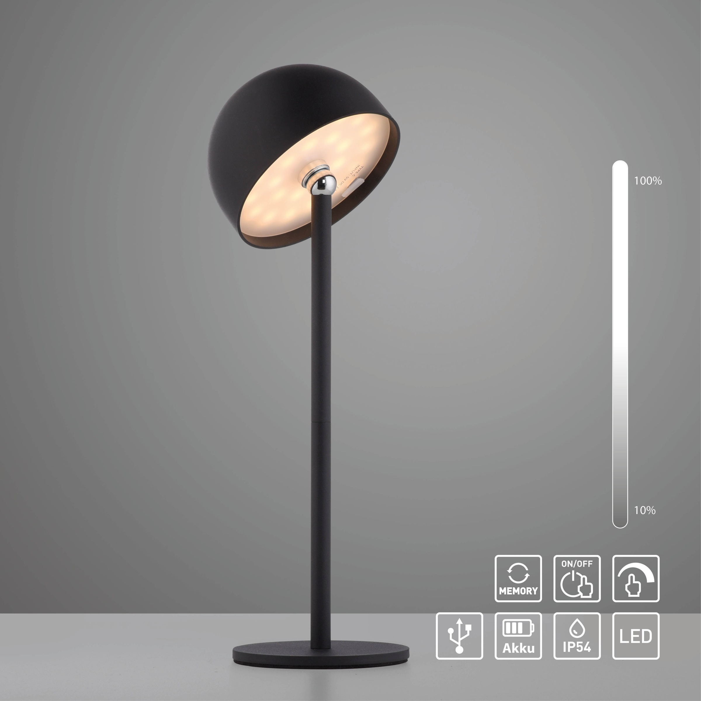 OTTO home Tischleuchte »Akku Tischlampe Gerrin Indoor Outdoor, magnetischer Flaschenaufsatz« LED-Board Warmweiß Pilzlampe Flaschenaufsatz, Regulierung der Lichtstärke, Pilz, Lampe