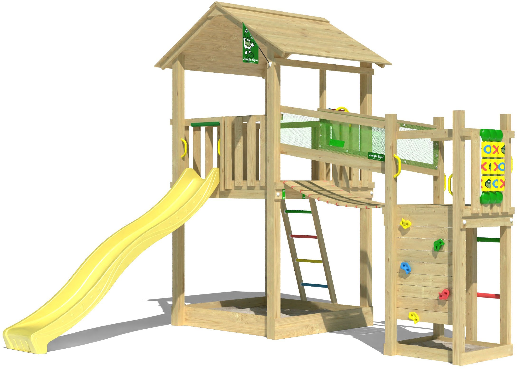 JUNGLE GYM Spielturm »Fortress« Spielanlage mit 2 Türmen, Brücke und Rutsche mit Wasseranschluss gelb