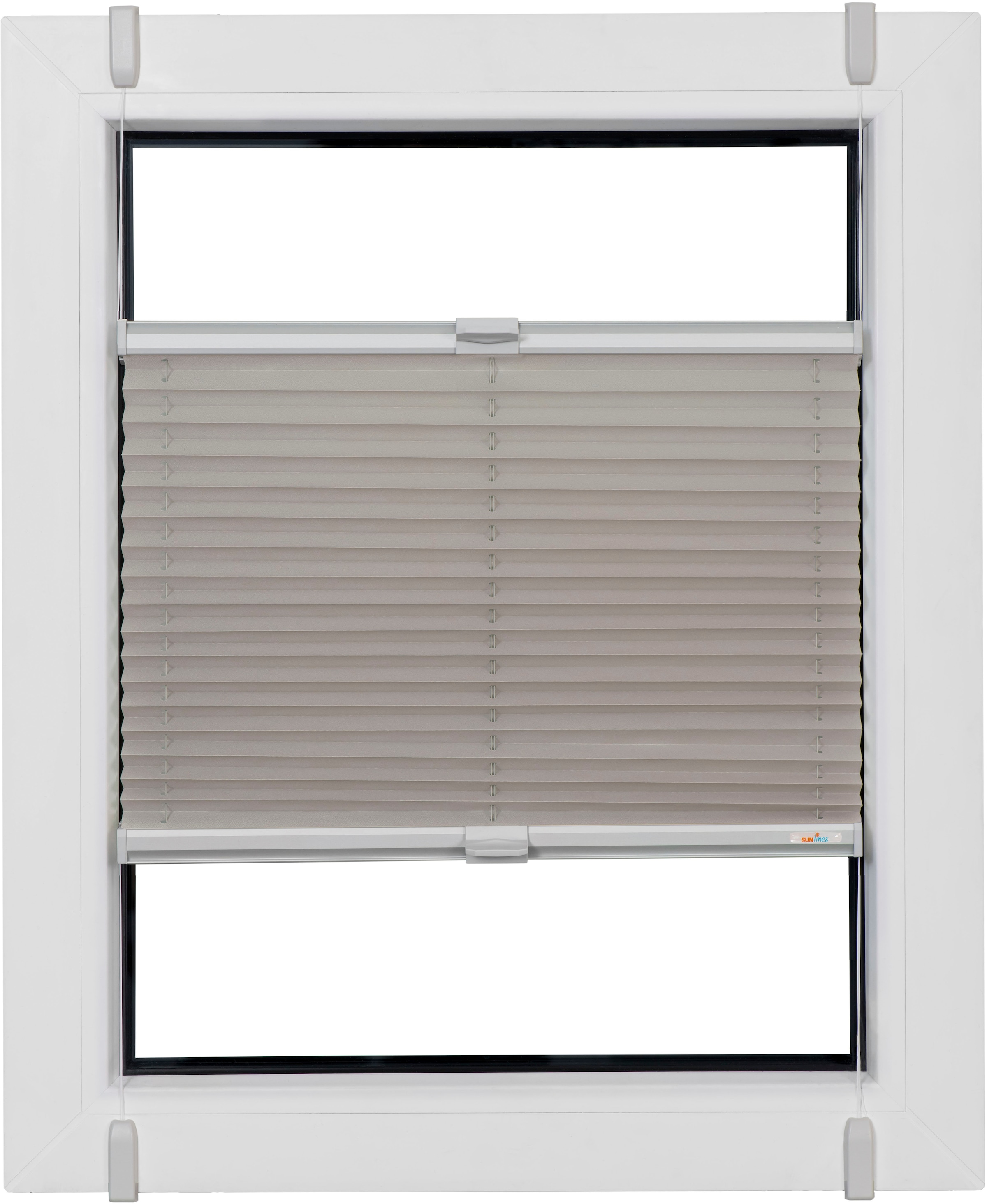 sunlines Plissee »One Size Style Crepe«, blickdicht, ohne Bohren, verspannt, Zubehörfarbe grau, zum Klemmen
