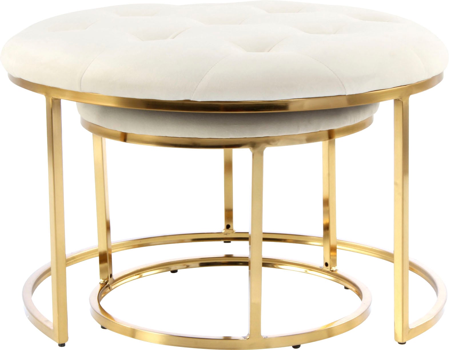 Kayoom Sitzhocker »Hocker Myla 2er-Set, praktisch ineinander schiebbar«, (Set, 2 St.), ineinander schiebbar, rund, gesteppt, mit Zierknöpfen